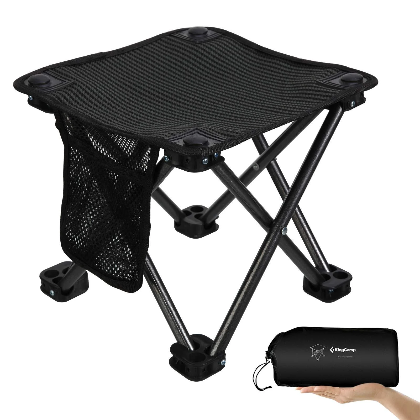 KingCamp Camping Stool Small Protable Backpacking Slacker Chair Blackstrips
