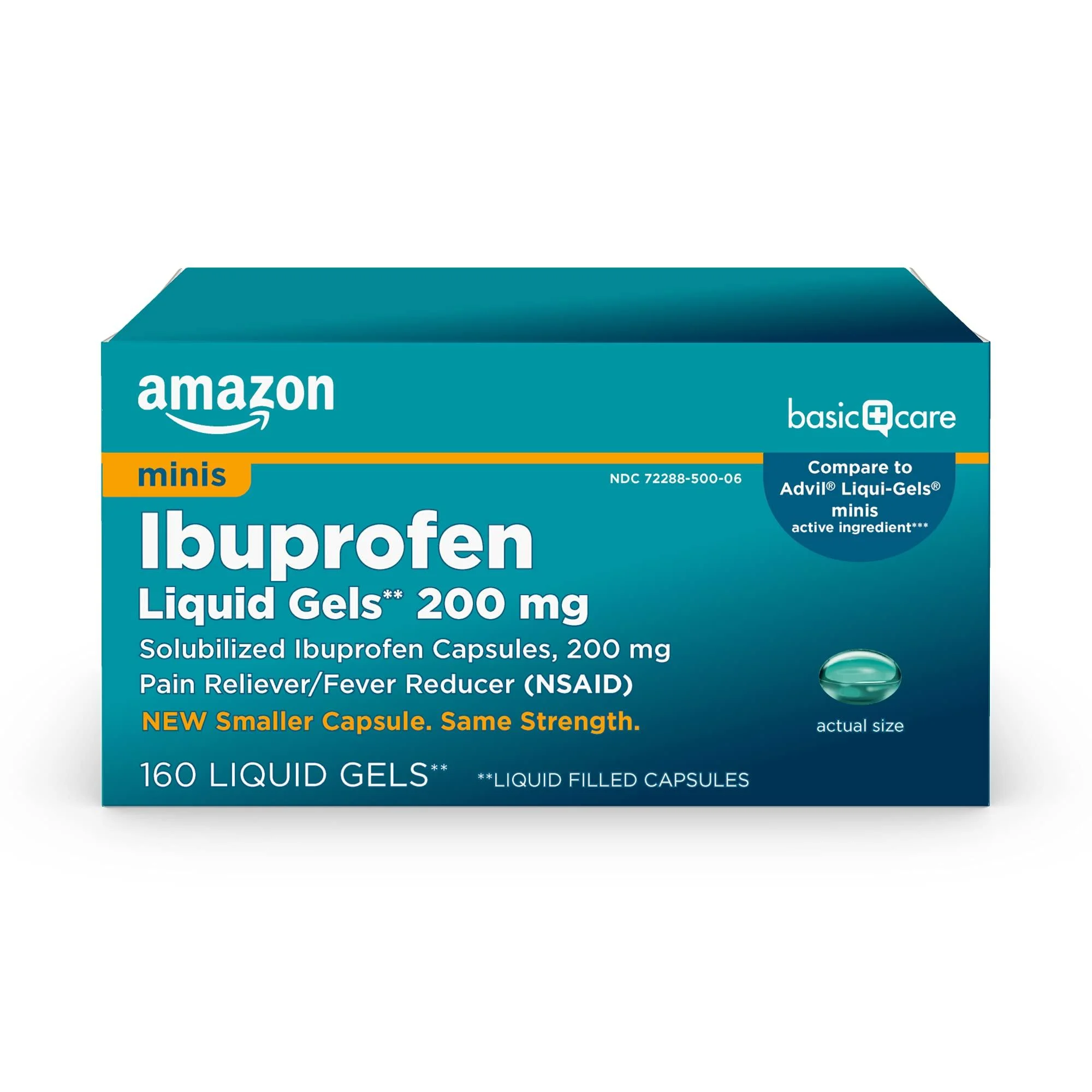 Ibuprofen Liquid Mini Gels 160 ct (NBE to Advil Liquid Gel Mini) 160 Count (Pack of 1) Mini Liquid Gels - Amazon Basic Care