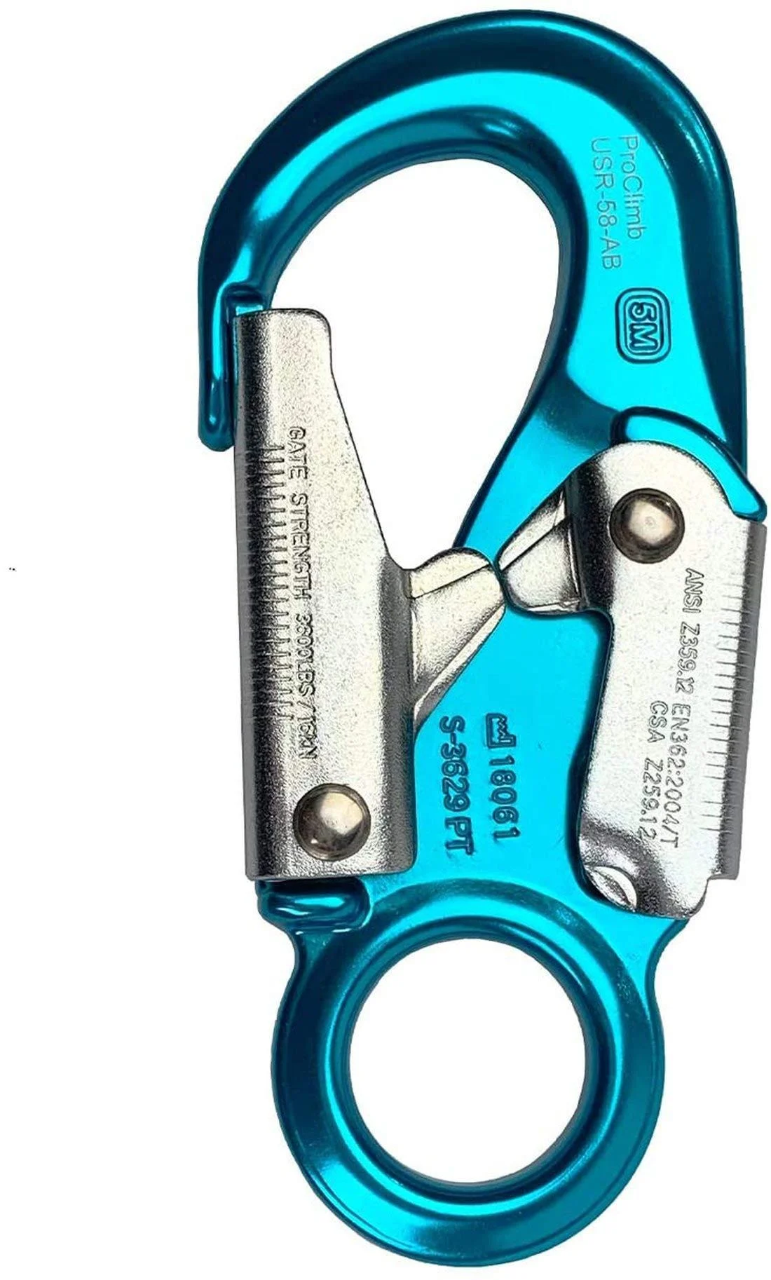 ProClimb Aluminum Double Lock Captive Eye Forged Snap Hook 27 kN Aqua Blue - 23kn
