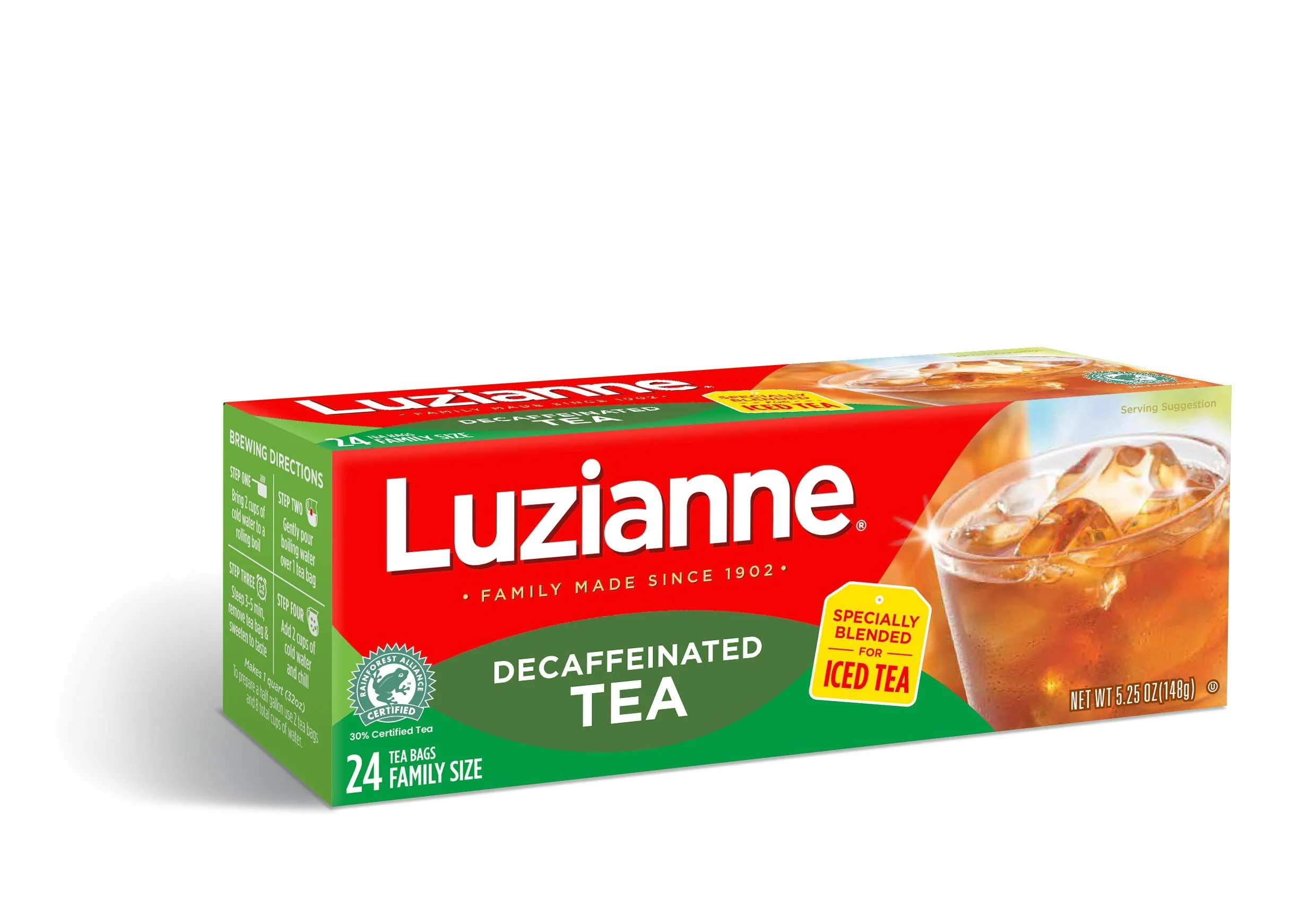 Luzianne Decaffeinated Iced Tea Bags, Family Size, Unsweetened, 144 Tea Bags (6 Boxes Of 24 Count Pack), Specially Blended For Iced Tea, Clear & Refreshing Home Brewed Southern Iced Tea 24 Count (Pack of 6) Decaf Iced Tea Bags