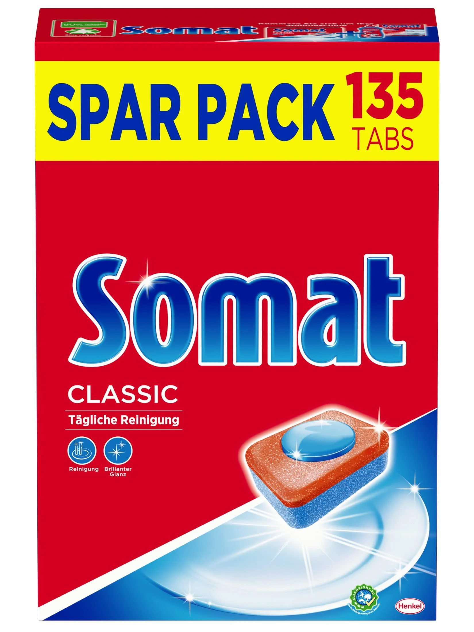 Somat Classic dishwasher tabs (135 tabs) dishwashing rinsing tabs for a powerful cleaning flushing is left brilliantly clean dishes