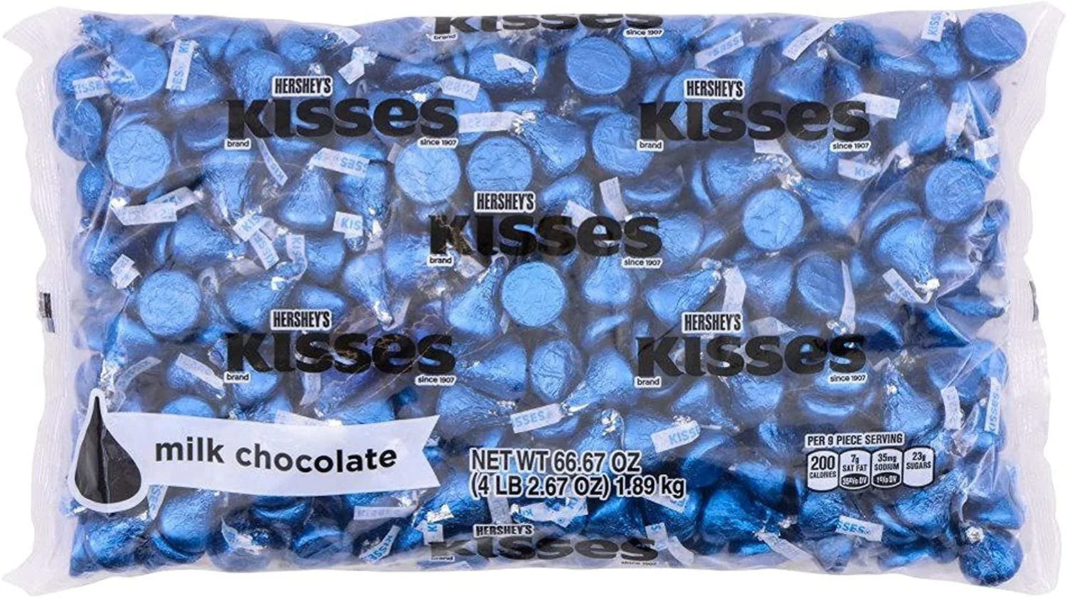 HERSHEY'S KISSES Dark Blue Foils Milk Chocolate Candy, Bulk, 66.7 oz Bag (400 Pieces)