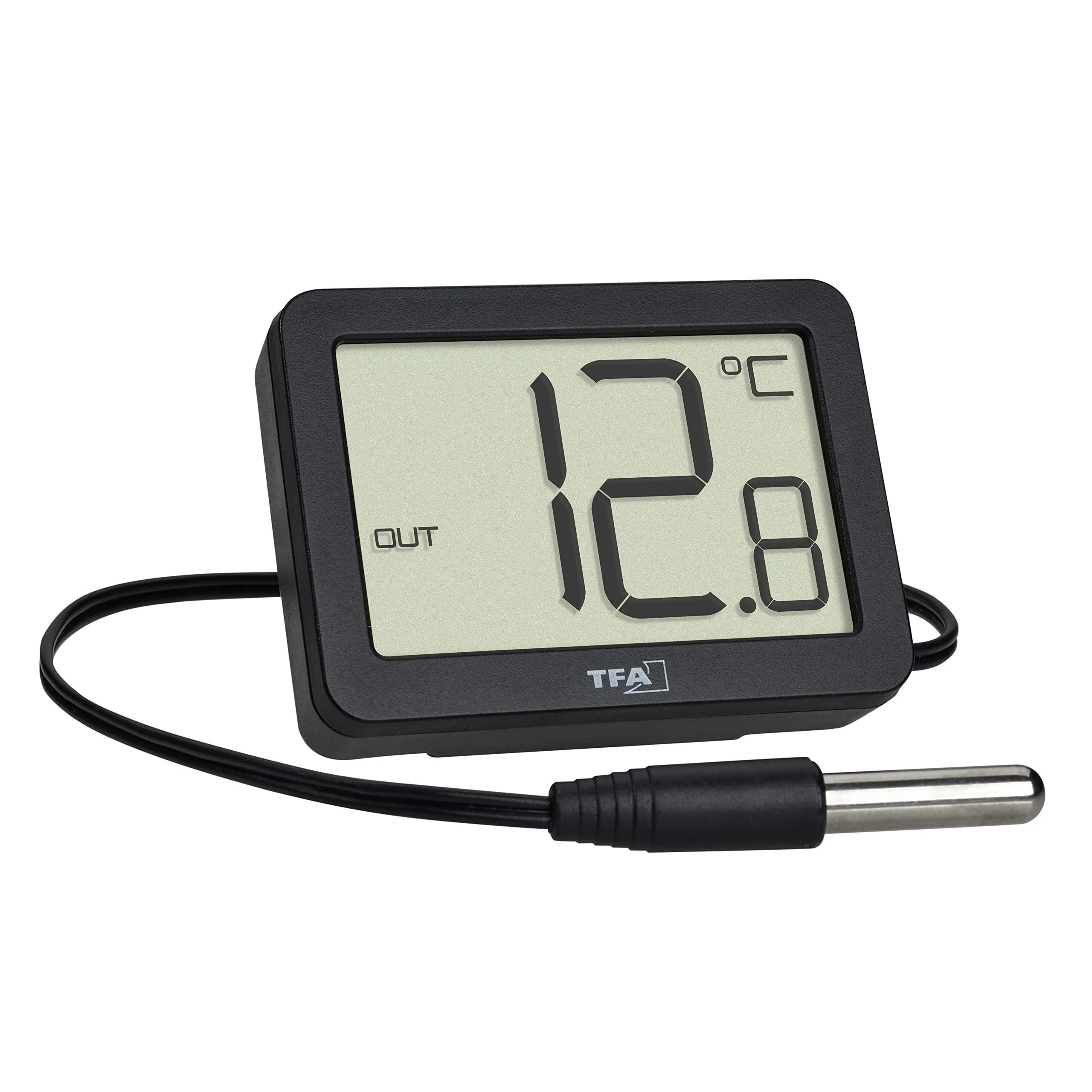 TFA Dostmann Digital Inner Outside Thermometer 30.1066.01 including waterproof temperature sensor maximum and low values with magnetic/stand black