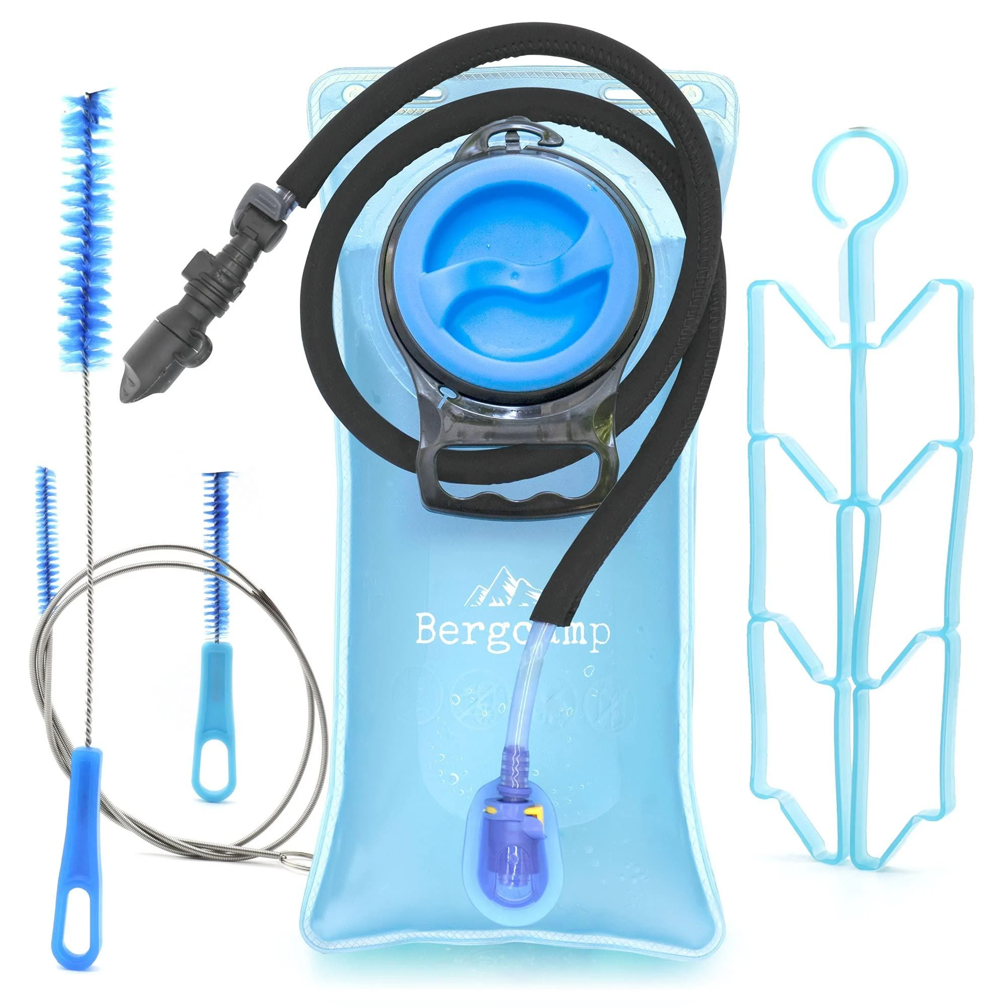 BergCamp drinking bubble + cleaning set - waterproof bladder for the backpack for hiking camping or cycling tasteless - drinking system + free e -book 2 liters