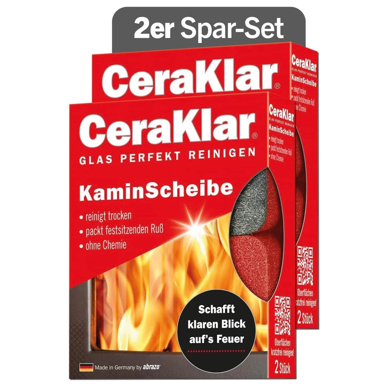 Abrazo Cera -clear fireplace - 4 fireplace cleaners 2x2 pieces - scratch -free fireplace cleaning without chemicals fireplace cleaner fireplace cleaner 2 packs of 2 pieces.
