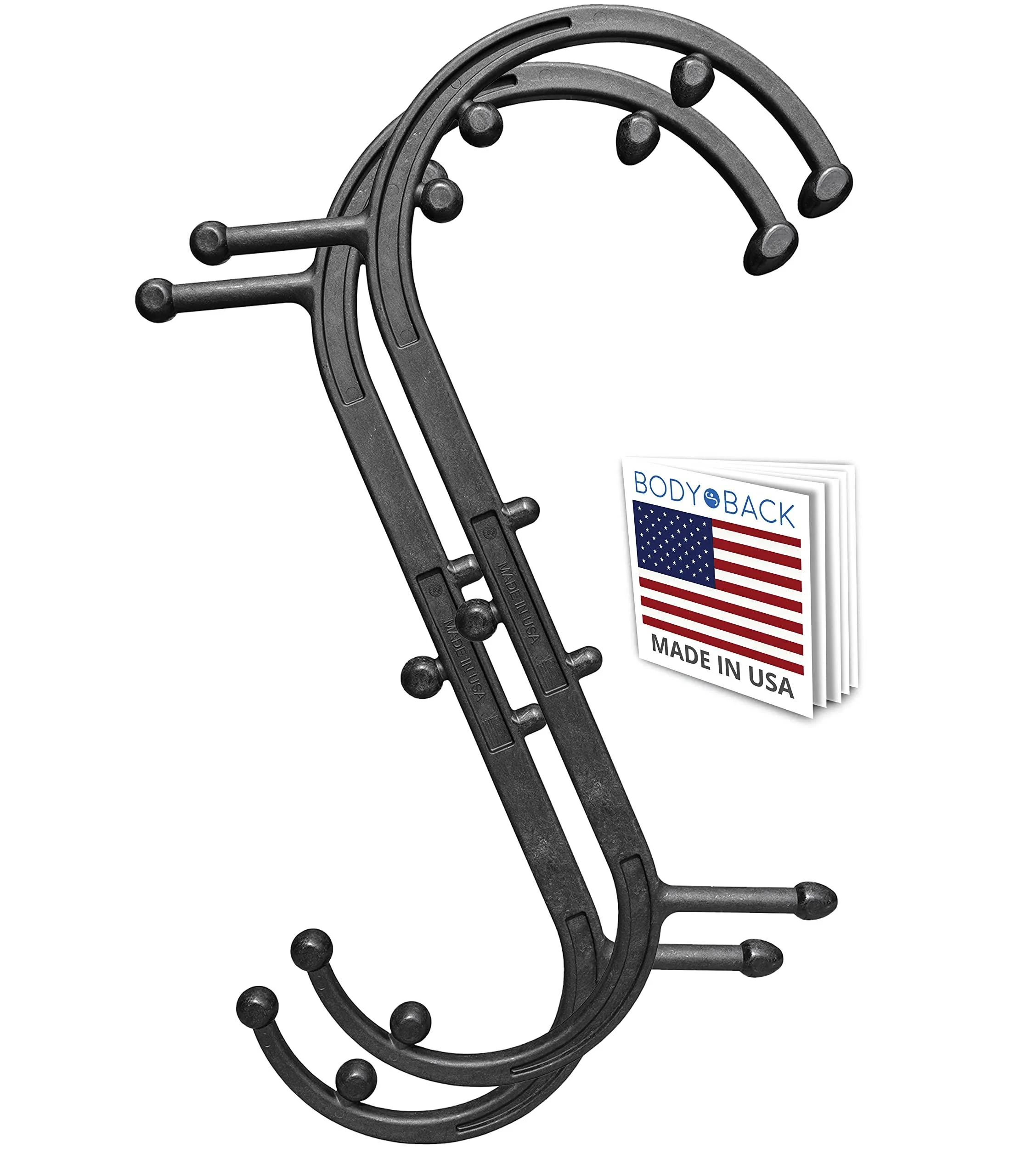 Body Back Buddy Classic -USA Made - Trigger Point Massage Tool, Neck and Back Massager Handheld, Manual Self Massager, Massage Cane, Muscle Knot Remover with Instructions (2-Pack, Black) Black Marbled