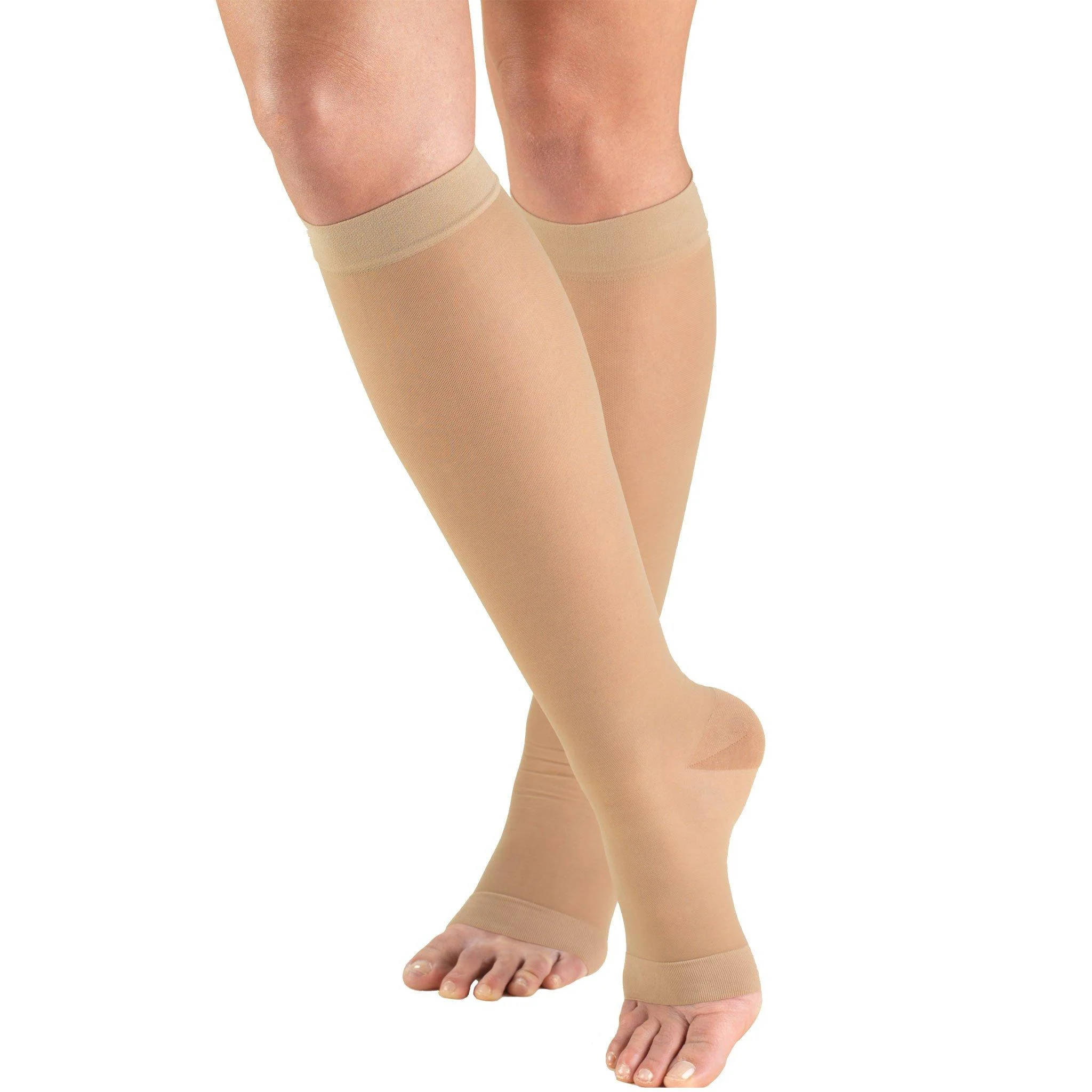 Truform Sheer Compression Stockings, 15-20 mmHg, Women's Knee High Length, Open Toe, 20 Denier, Nude, 2X-Large 2X-Large (1 Pair) Nude