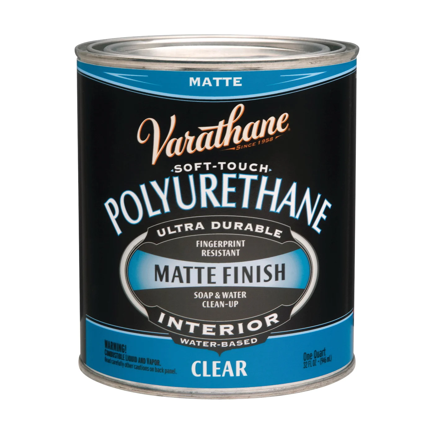 262074 Polyurethane, Flat/Matte, Liquid, Clear, 1 qt, Can - Varathane