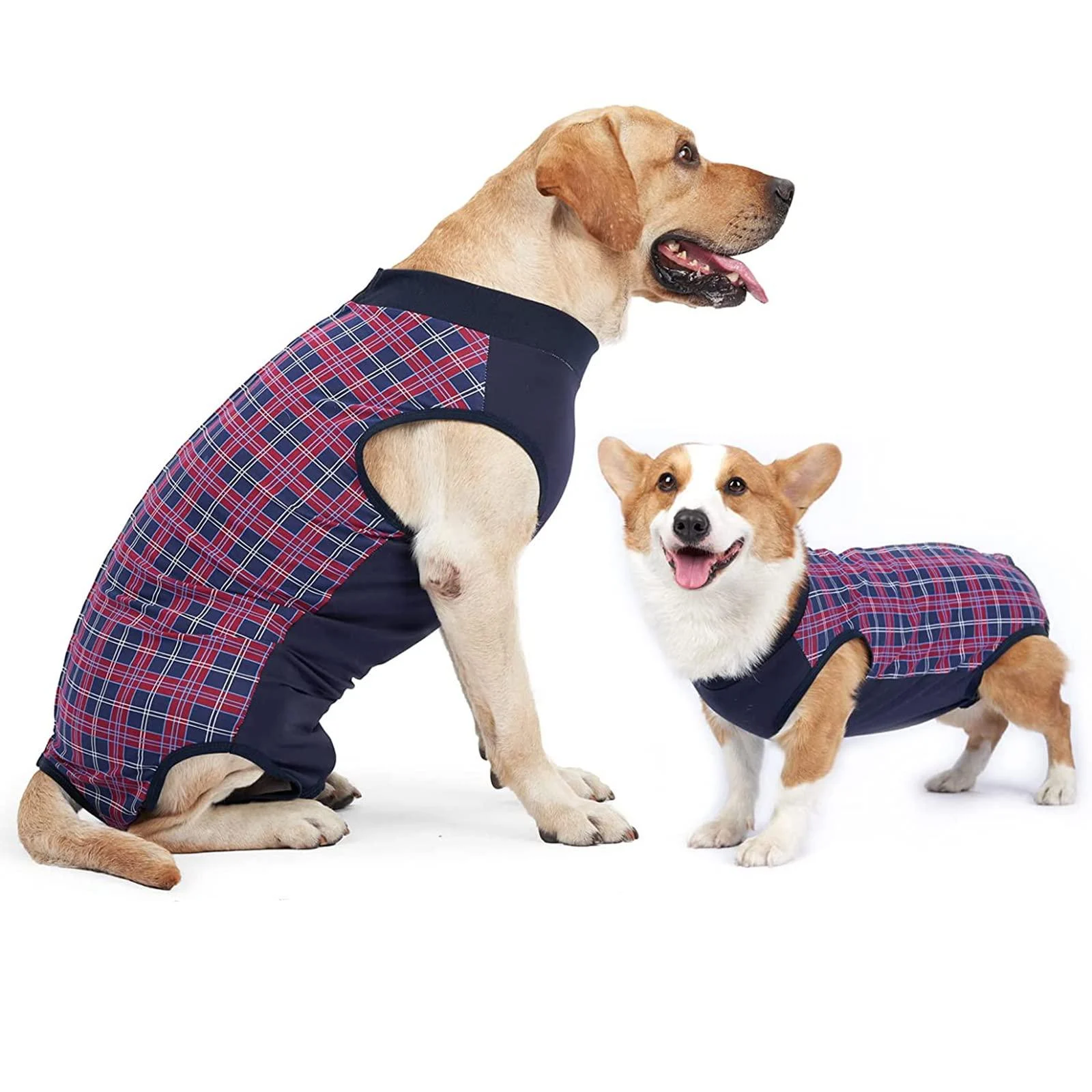 Dog divider breathable for surgical abdominal wounds and skin protection anti-losing cone e-neck band alternative after operations L (1 Pack) Navy blue