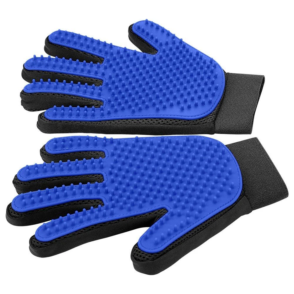 Upgrade Pet Grooming Gloves - DELOMO Cat Brushes Gloves for Gentle Shedding - Efficient Pets Hair Remover Mittens - Dog Washing Gloves for Long and Short Hair Dogs & Cats & Horses - 1 Pair 1A Blue- 1 Pair One Size