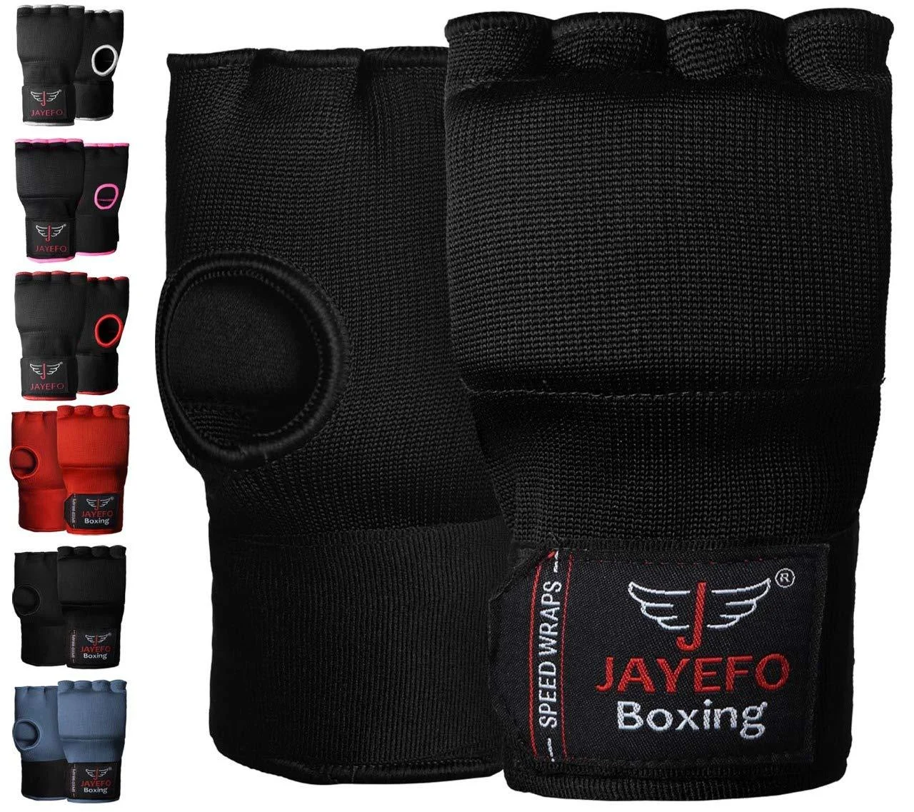 Jayefo Padded Inner Gloves for Boxing - Elastic Hand Wraps with Training Gel - Quick Boxing Wraps and Bandages for Men & Women - Wrist Wrap Protector Handwraps Kuckle Pair BLACK S/M