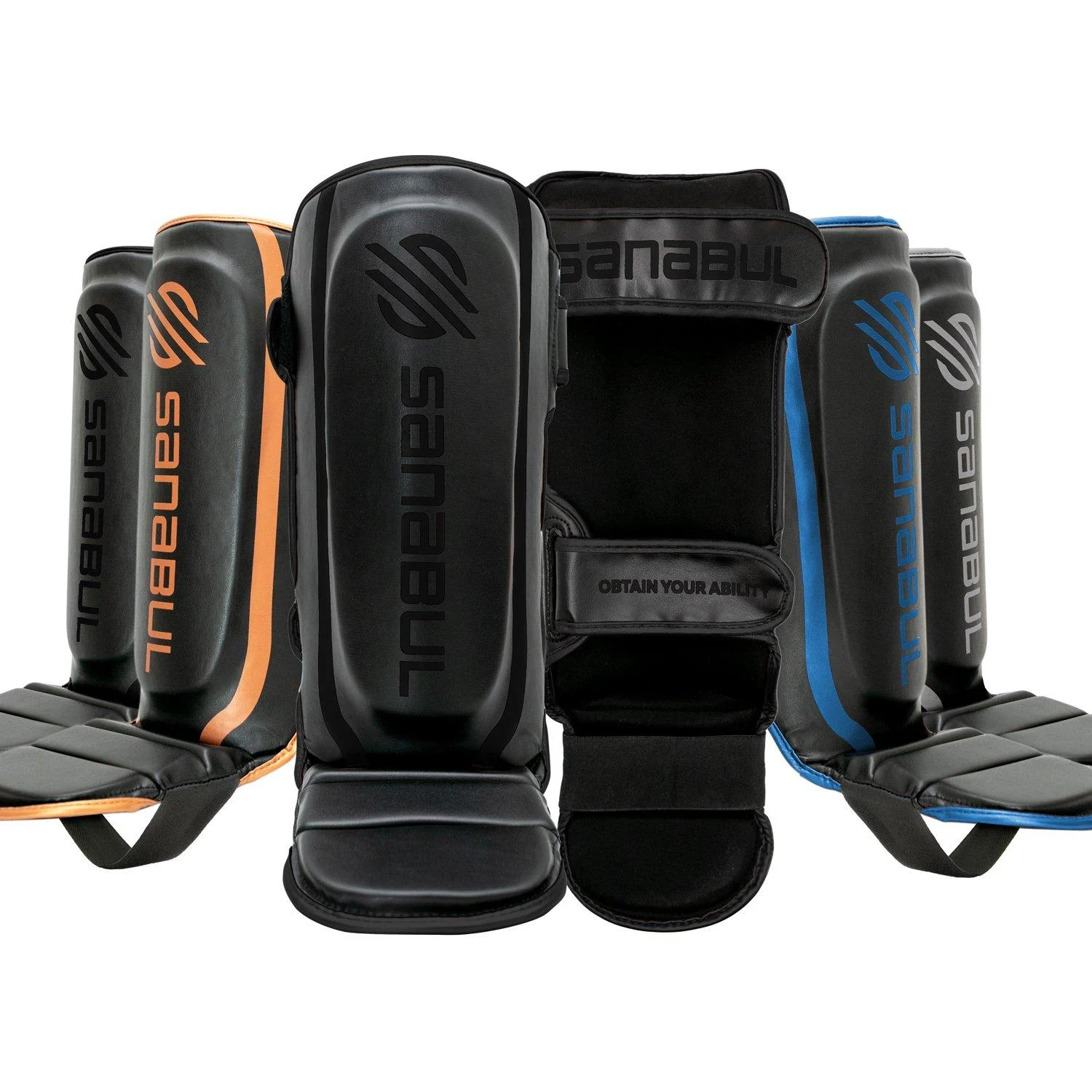 Sanabul Essential Hook and Loop Strap Kickboxing Muay Thai MMA Shin Guards Black S/M