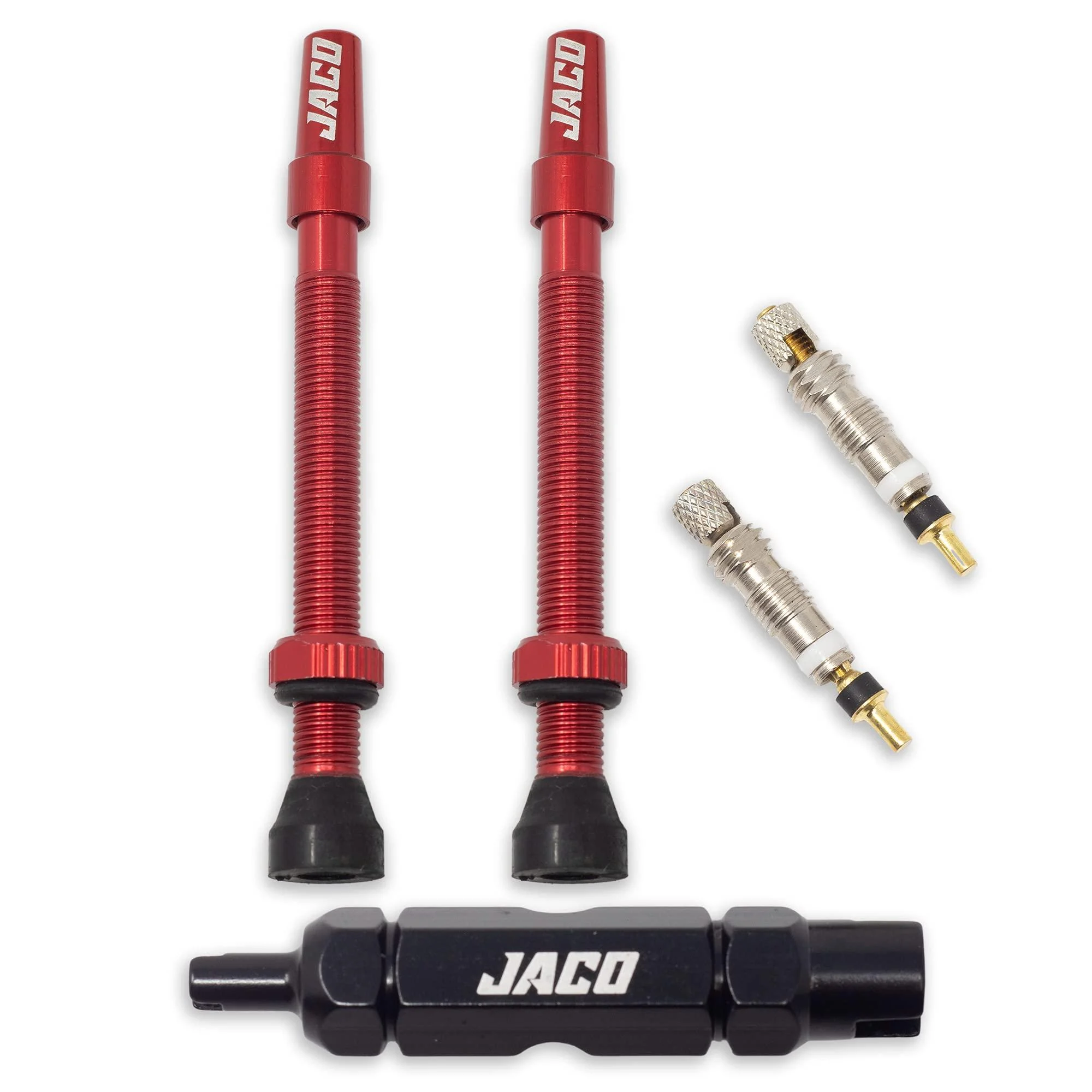 JACO Tubeless Presta Valve Stem Replacement Kit (Six Colors) | 44mm / 60mm Red 44 mm - JACO Superior Products
