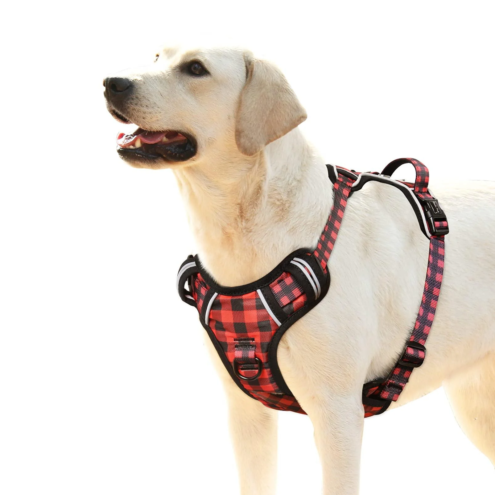 Heele dog crockery no-pull dog harness breast dishes for medium-sized dogs softly breathable adjustable reflective dog harness anti-pull with padded handle black-red checkered l l black-red