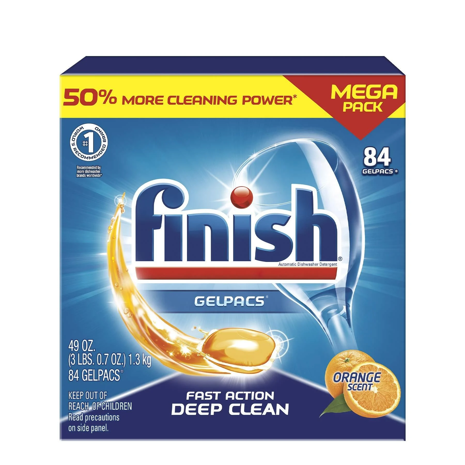 Finish Gelpacs Dishwasher Detergent, Orange Scent, 84 Count 84 Count (Pack of 1)
