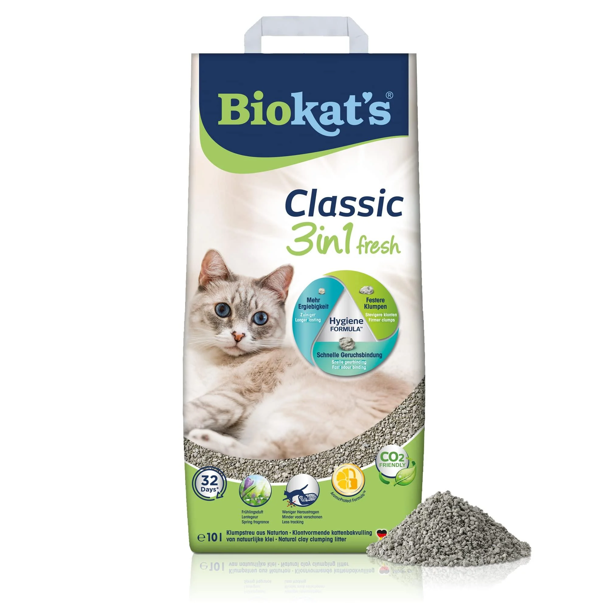 Biokat's Classic fresh 3in1 with spring scent - clumping cat litter with 3 different grain sizes - 1 bag (1 x 10 L)