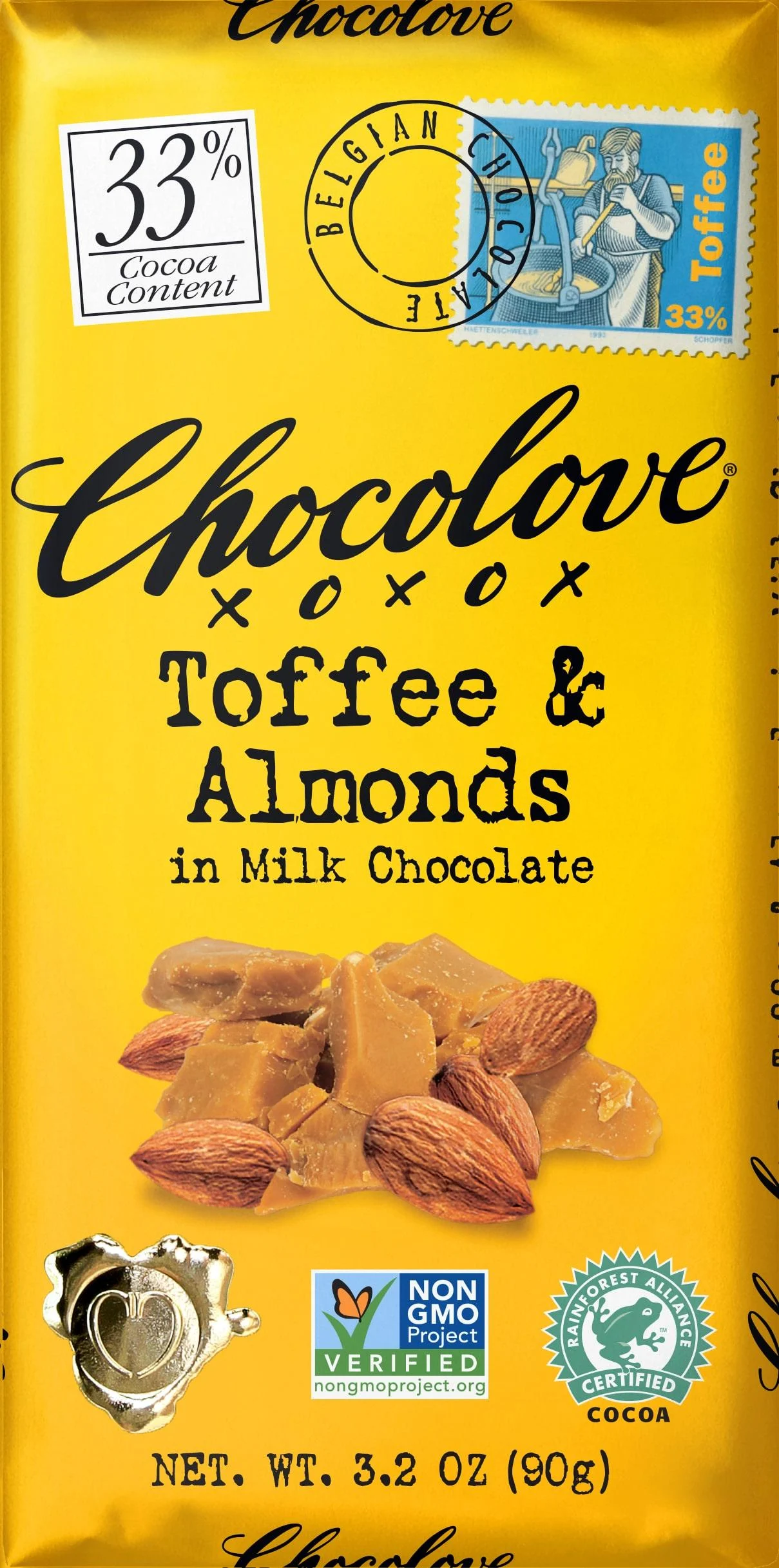 Chocolove Toffee & Almonds in Milk Chocolate 33% Cocoa 3.2 oz (90 g)