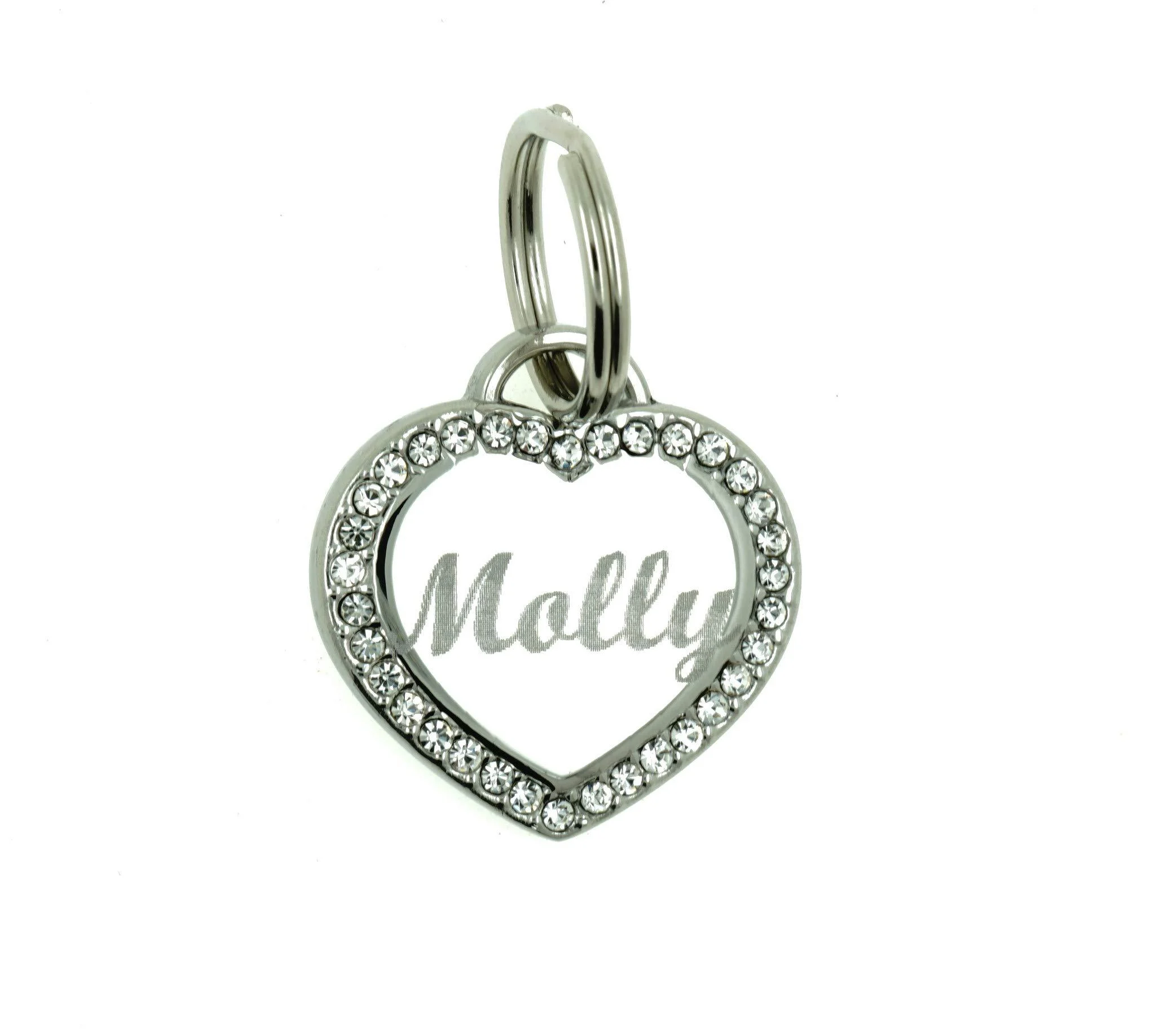 Custom Engraved Personalized Stainless Steel Small Heart Rhinestones Dog Cat Pet ID Jewelry Bling Tag - Raincol