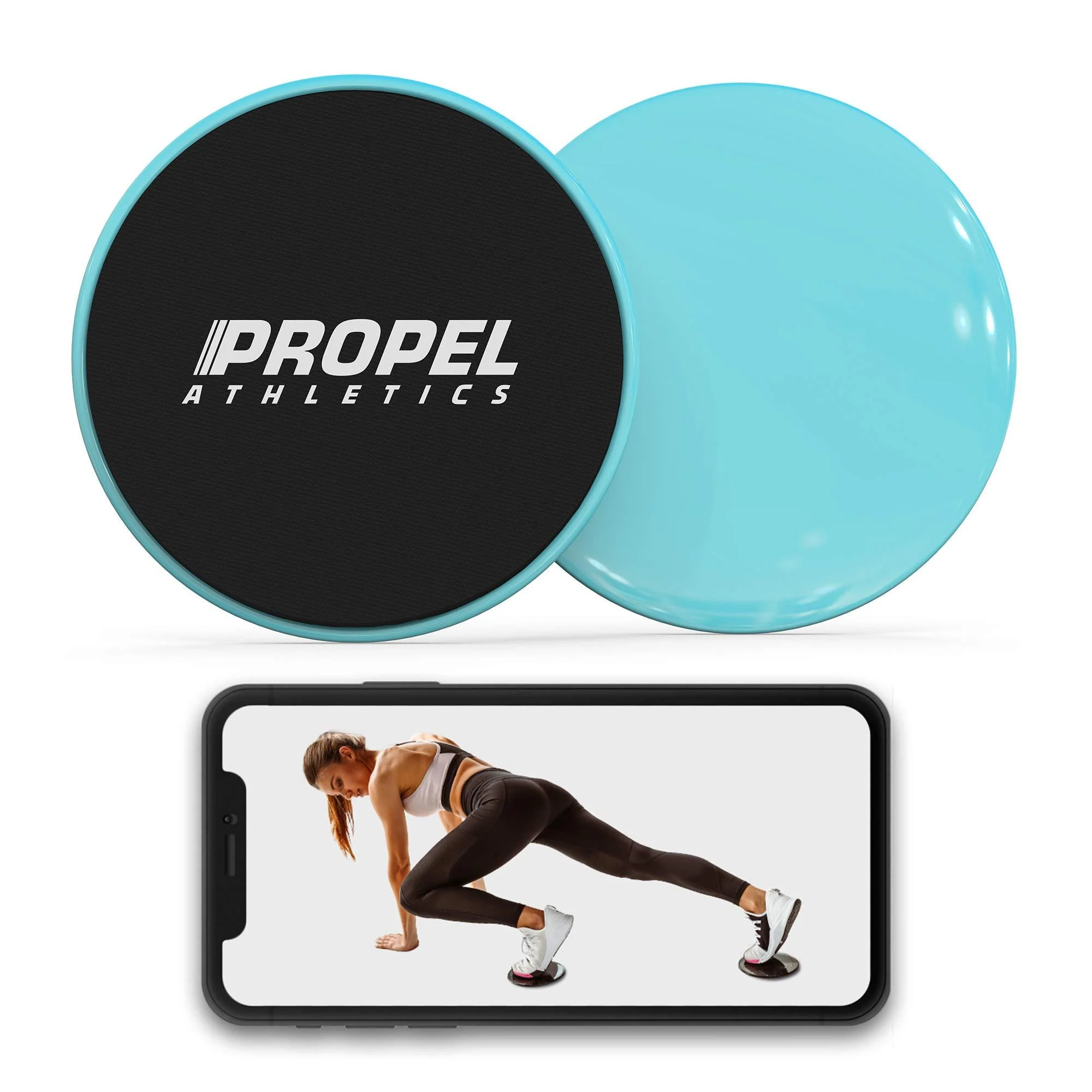 ProPel athletics |Set with 2 premium core slider with free workout video & travel bag |Double -sided for hardwood or carpet |Abdominal muscle training equipment |Slide panes |Slide for the training session turquoise