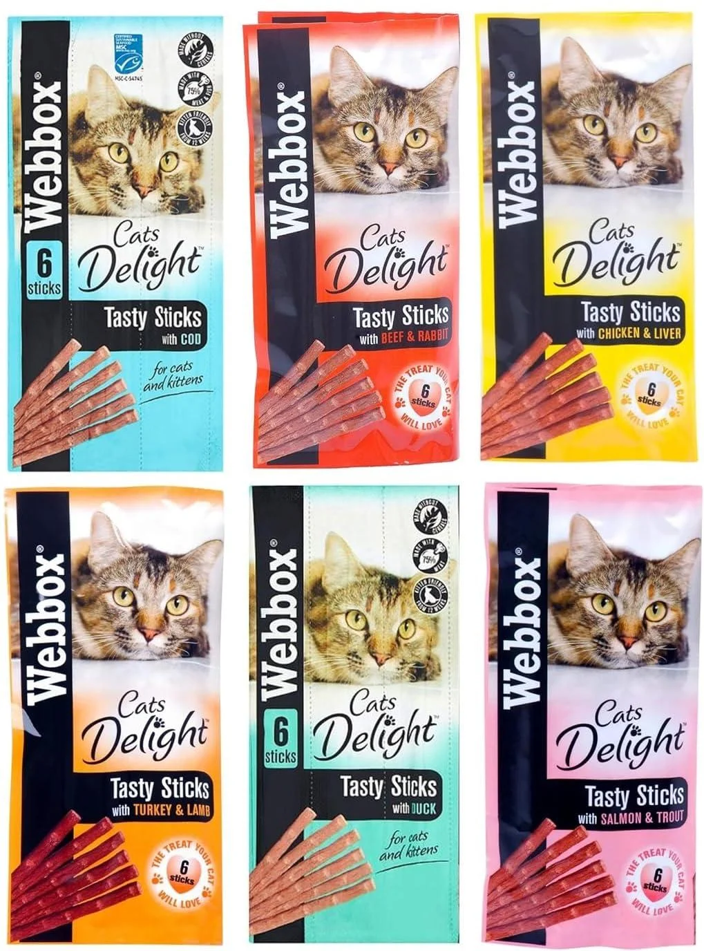 *NEW* 6 PACK MIXED WEBBOX CAT STICKS CAT KITTEN MEATY STICK TREAT COD DUCK BEEF CHICKEN TURKEY SALMON