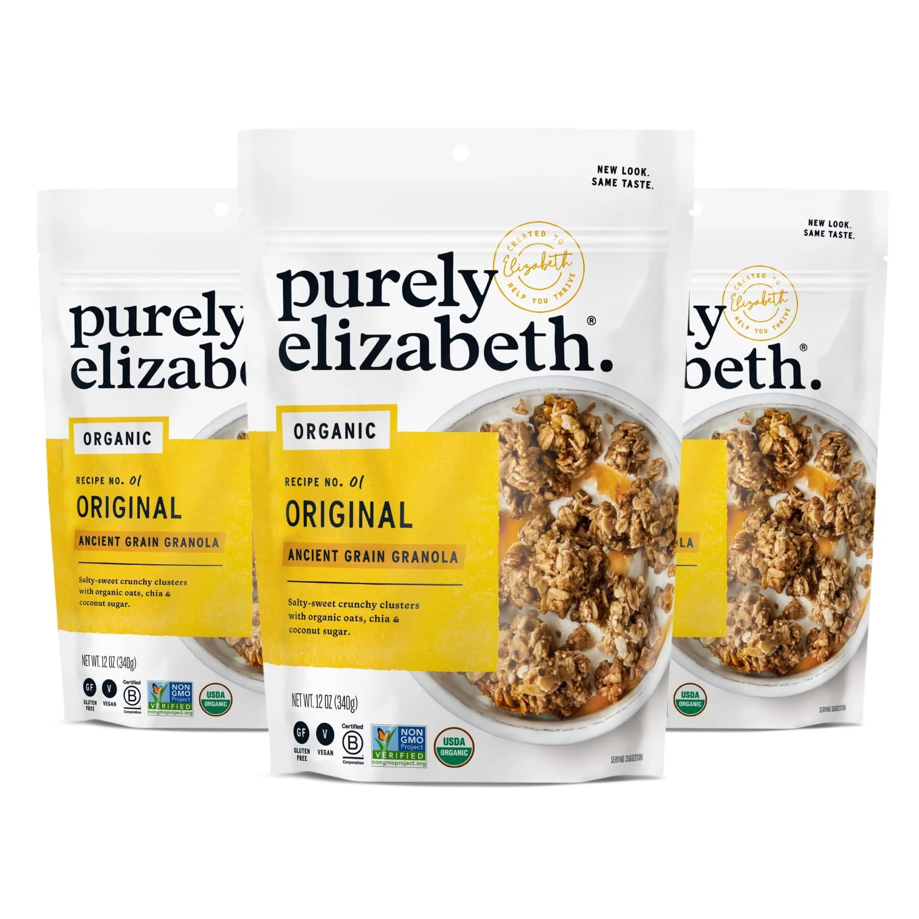 Purely Elizabeth Organic Original, Ancient Grain Granola, Gluten-Free, Non-GMO (3 Ct, 12oz Bags) 12 Ounce (Pack of 3) Original