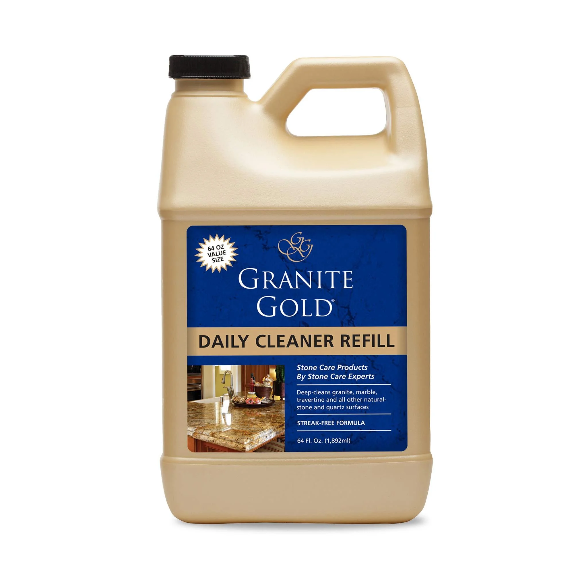 Granite Gold Daily Cleaner Refill Streak-Free Cleaning for Granite, Marble, Travertine, Quartz, Natural Stone Countertops, Floors-Made in the USA, 64 Ounces, Gold, Citrus Citrus 64 Fl Oz (Pack of 1)