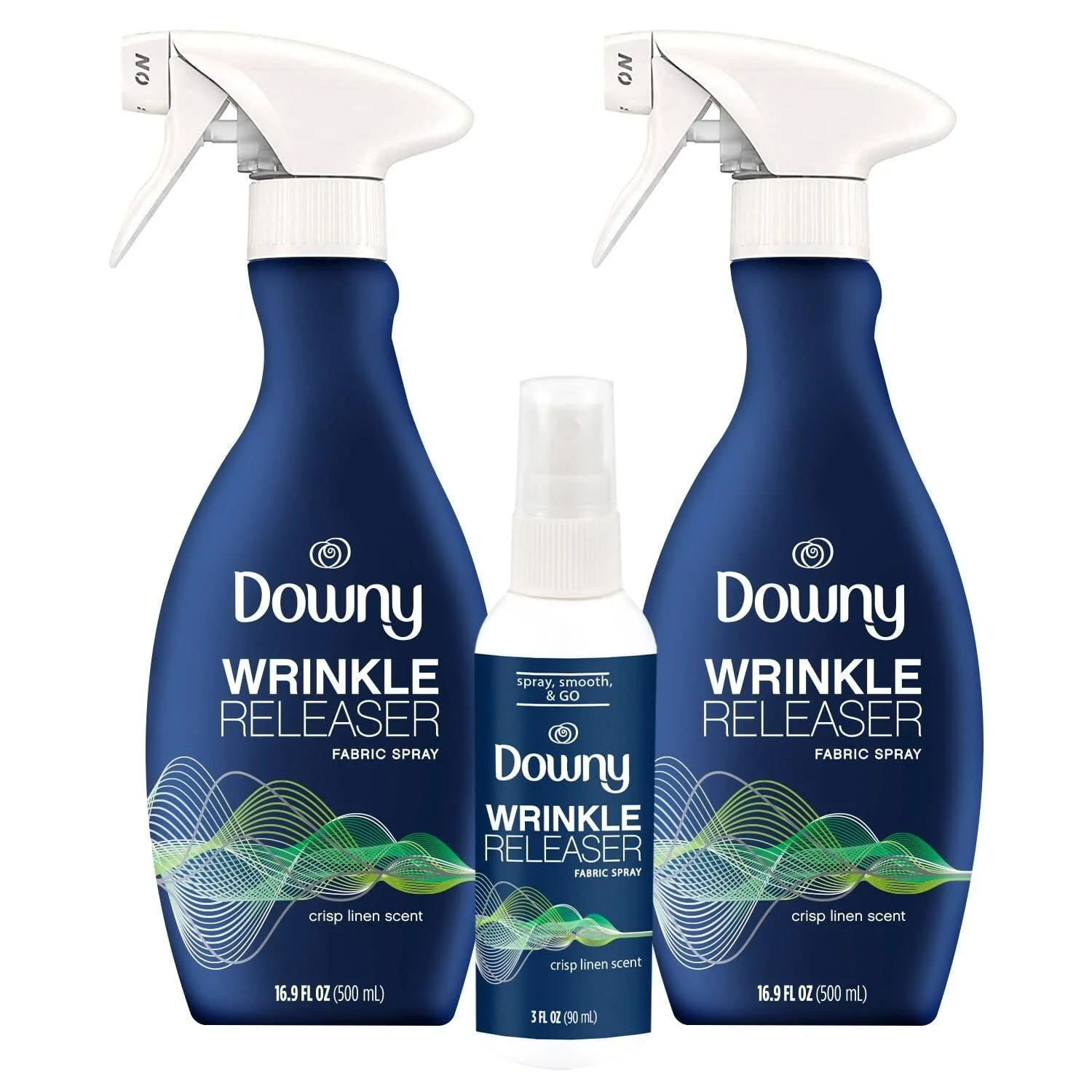 Downy Wrinkle Release Combo Pack Crisp Linen Scent - (2) 16.9 Ounce + (1) 3 Ounce