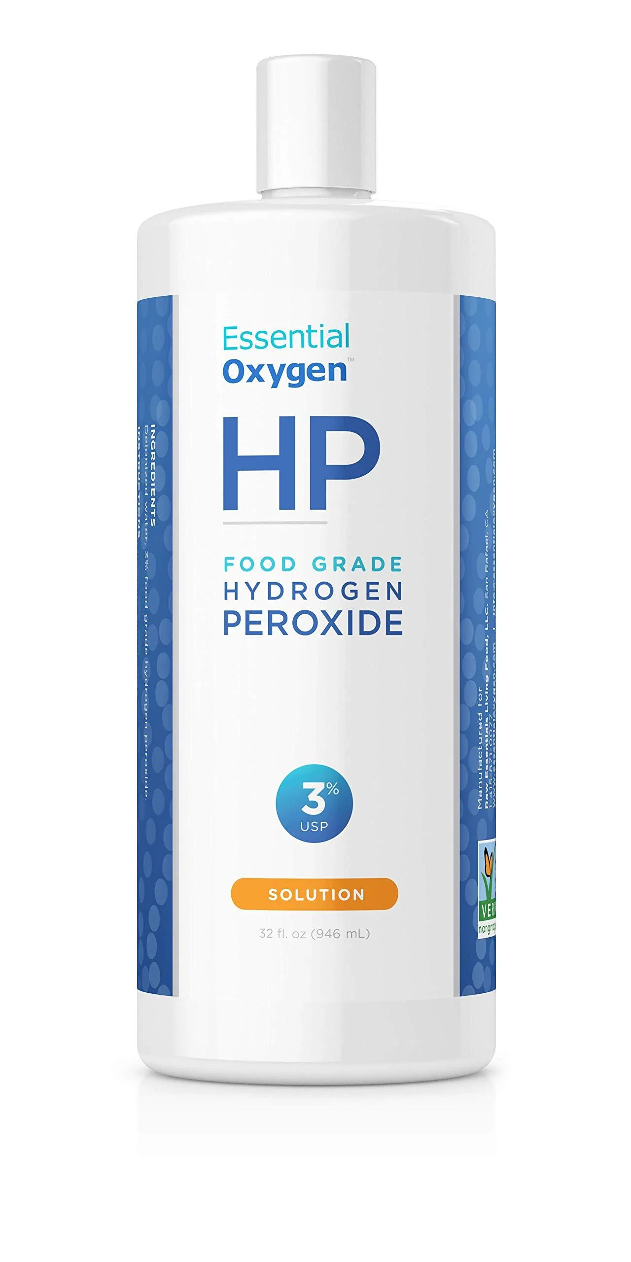 Essential Oxygen Food Grade Hydrogen Peroxide 3%, Natural Cleaner, Refill, 32 Fl Oz
