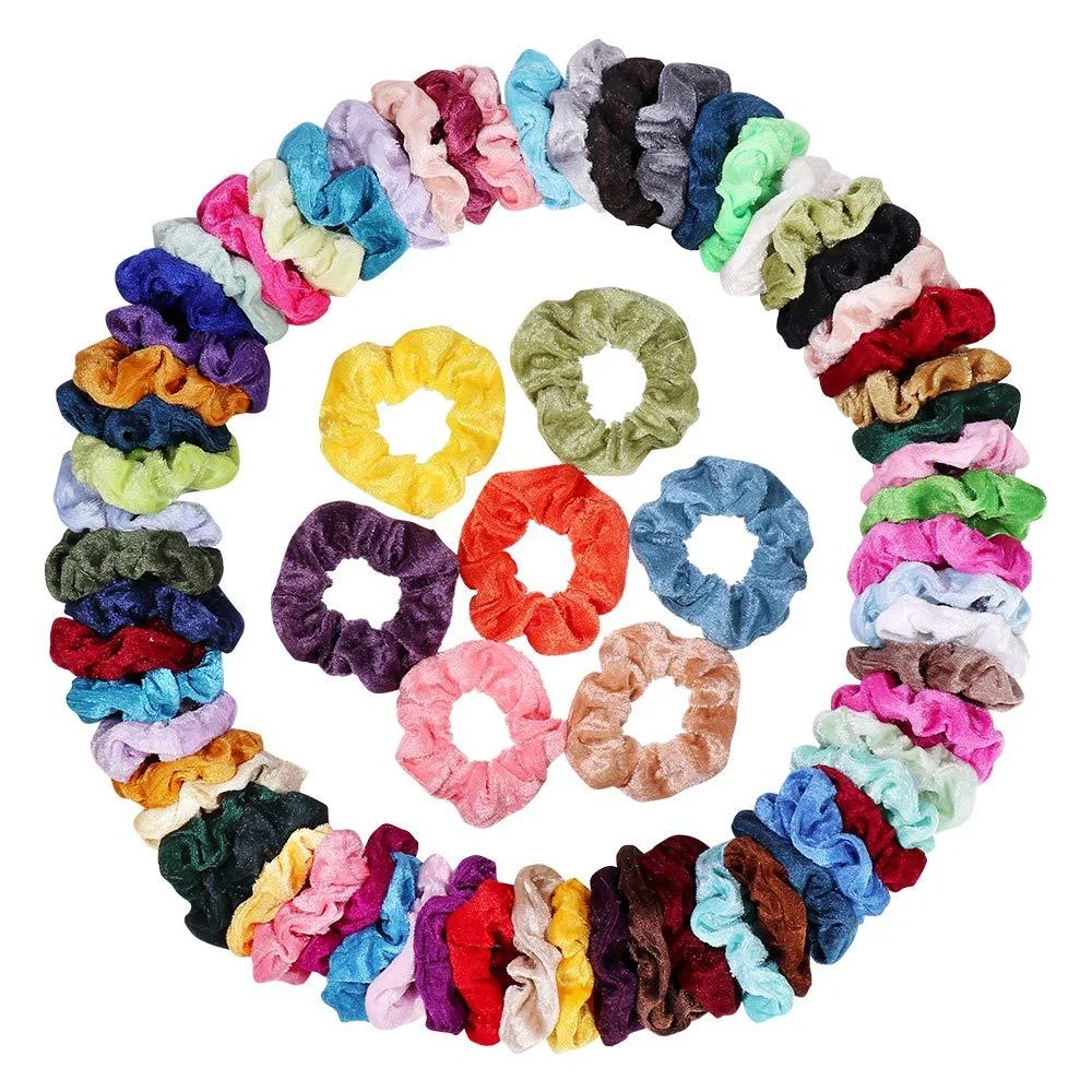 Cehomi 75 Pcs Velvet Hair Scrunchies Hair Bands for Women or Girls Elastic Soft Ponytail Holder Hair Ties for Birthday Party Thanksgiving Christmas Multicolor 75 Count (Pack of 1)