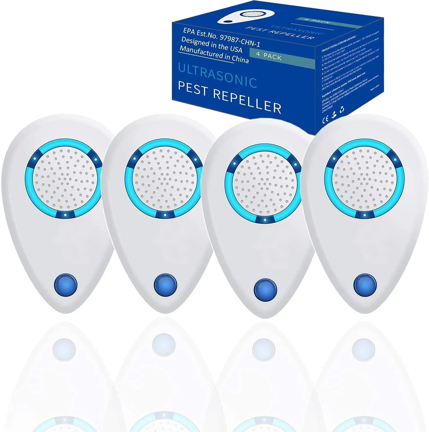 Ultrasonic Pest Repeller 4 Packs,Electronic Plug in Sonic Repellent pest Control for Mosquitoes Roaches Ant Mice Bugs Rodents Insects Mouse Spiders - WahooArt