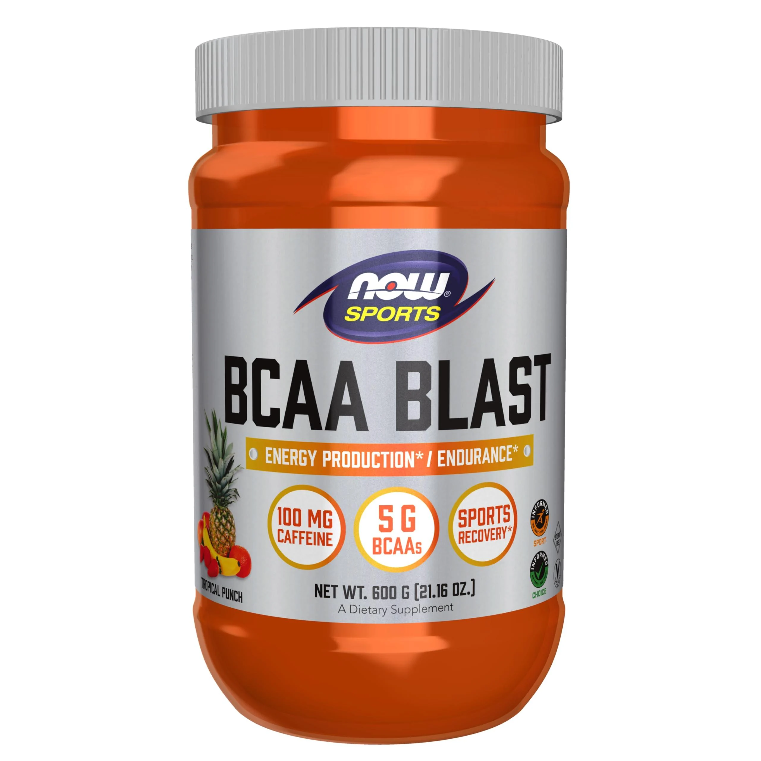 NOW Foods Sports Nutrition BCAA Blast Powder 5 g BCAA 100 mg Caffeine Tropical Punch 600-Grams
