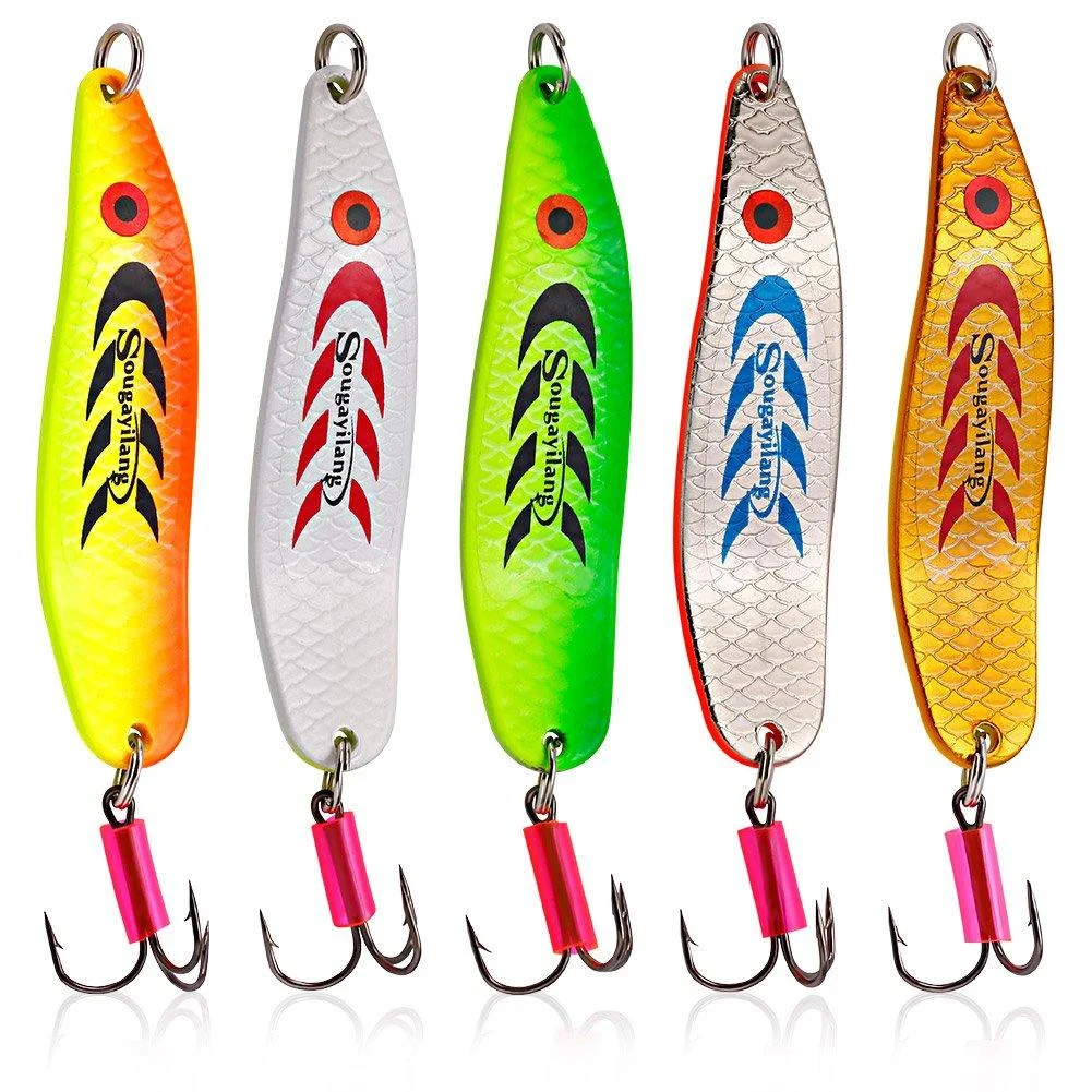 Sougayilang Colorful Hard Spoon Spinner Fishing Lures Metal Treble Hooks Baits--5 Pcs