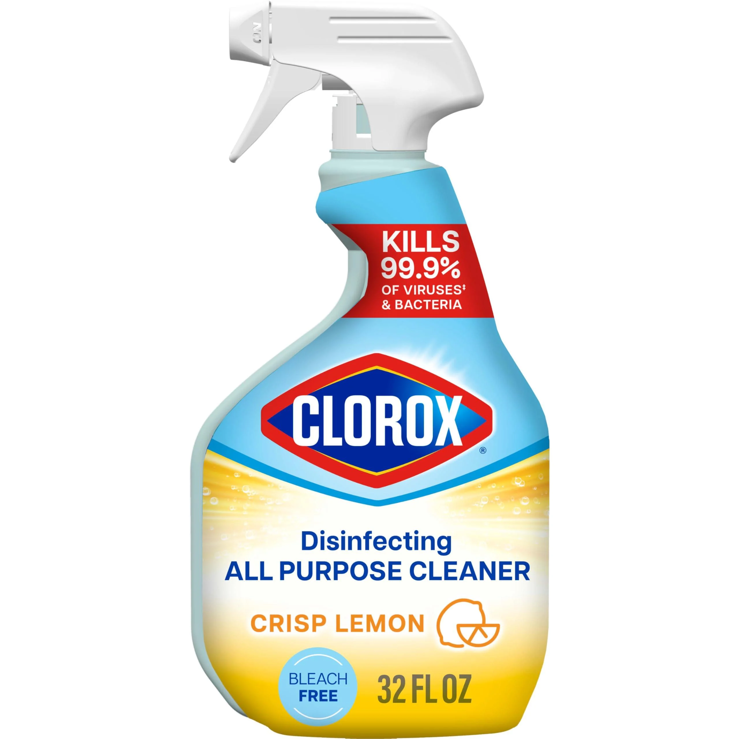 Clorox Disinfecting All Purpose Cleaner Kills 99.9% of Bacteria and Viruses Bleach Free Crisp Lemon Scent 32 Fluid Ounces