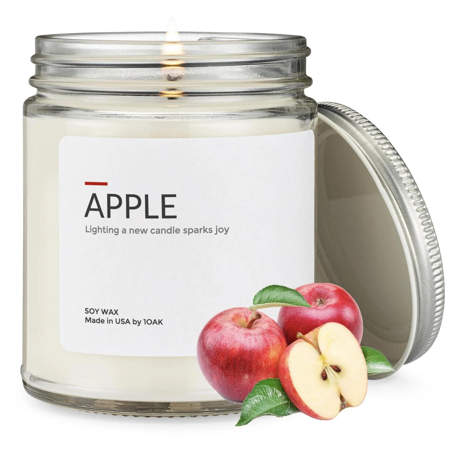1OAK Soy Wax Scented Candles (Apple) - Soy Candles for Home Scented - Long Burning Candles Premium - Hand-Poured (9oz.)