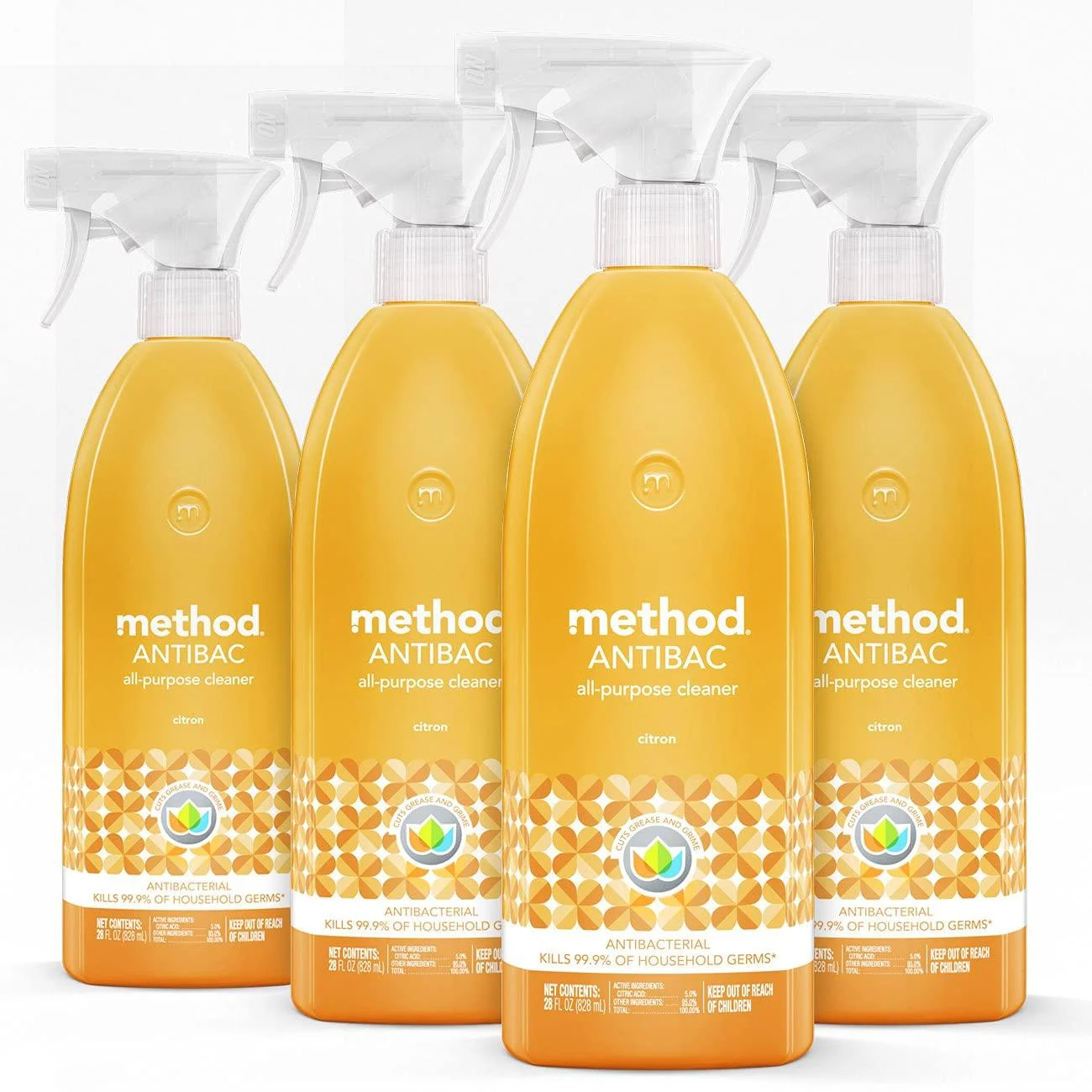 Method Antibacterial All-Purpose Cleaner, Citron, 28 Ounce, 4 Count (Pack of 1) Packaging May Vary