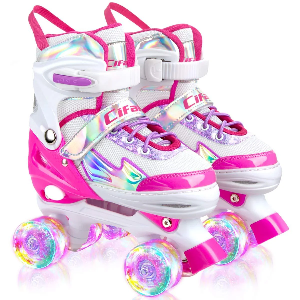 Roller Skates for Girls Boys Kids, Black Pink Purple 4 Sizes Adjustable Kids Roller Skates with Light up Wheels and Shining Upper Design, Roller Skates for Toddler Kids Ages 4-13 A-Pink S-Size10-13C in little kids