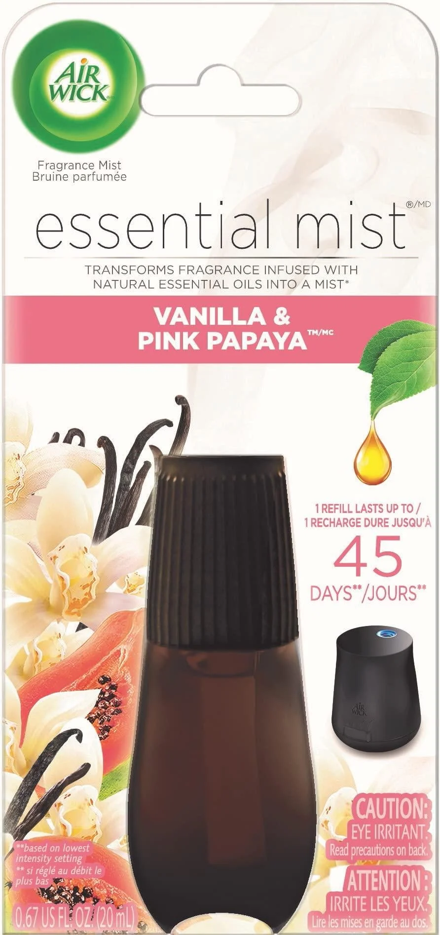 Air Wick Essential Mist Refill, Vanilla and Pink Papaya, Essential Oils Diffuser, Air Freshener, 0.67 Fl Oz