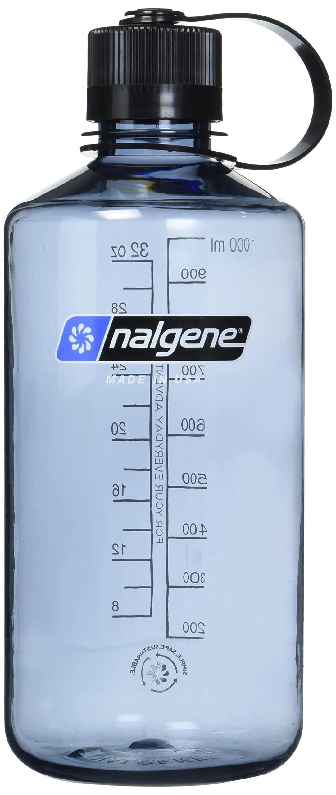 Nalgene Sustain Tritan BPA-Free Water Bottle Made with Material Derived from 50% Plastic Waste, 32 OZ, Narrow Mouth Grey