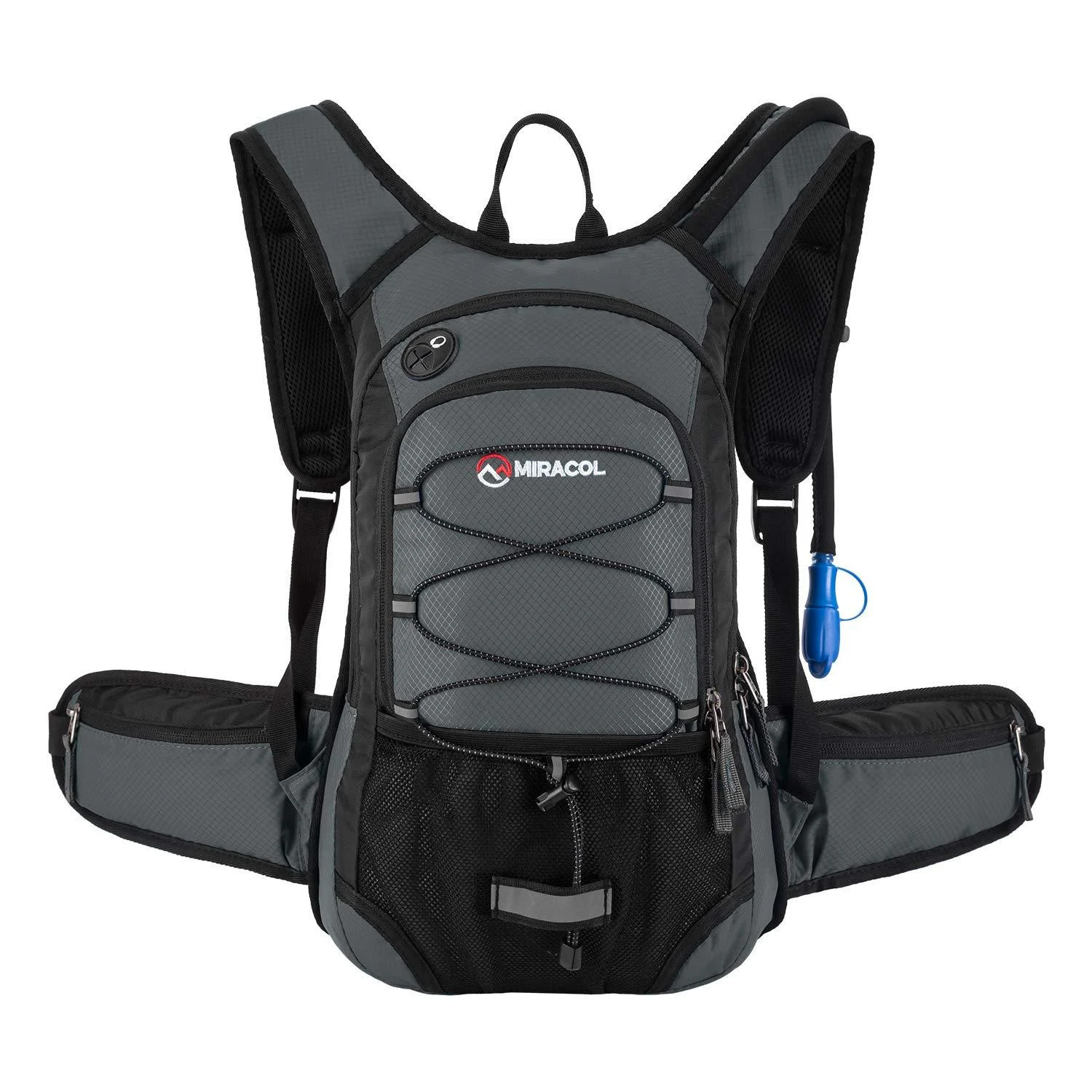 MIRACOL Hydration Backpack with 2L Water Bladder Insulated Water Backpack Perfect Pack for Running Hiking Cycling Camping Charcoal Grey