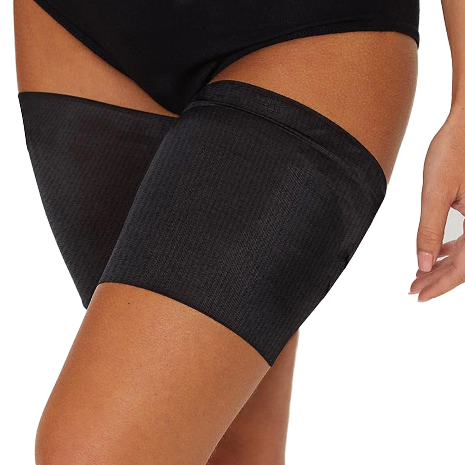 Black Pair Anti Chafing Thigh Bands Elastic Non Slip Leg Comfort Running Sports (Size D - (58CM - 65CM))