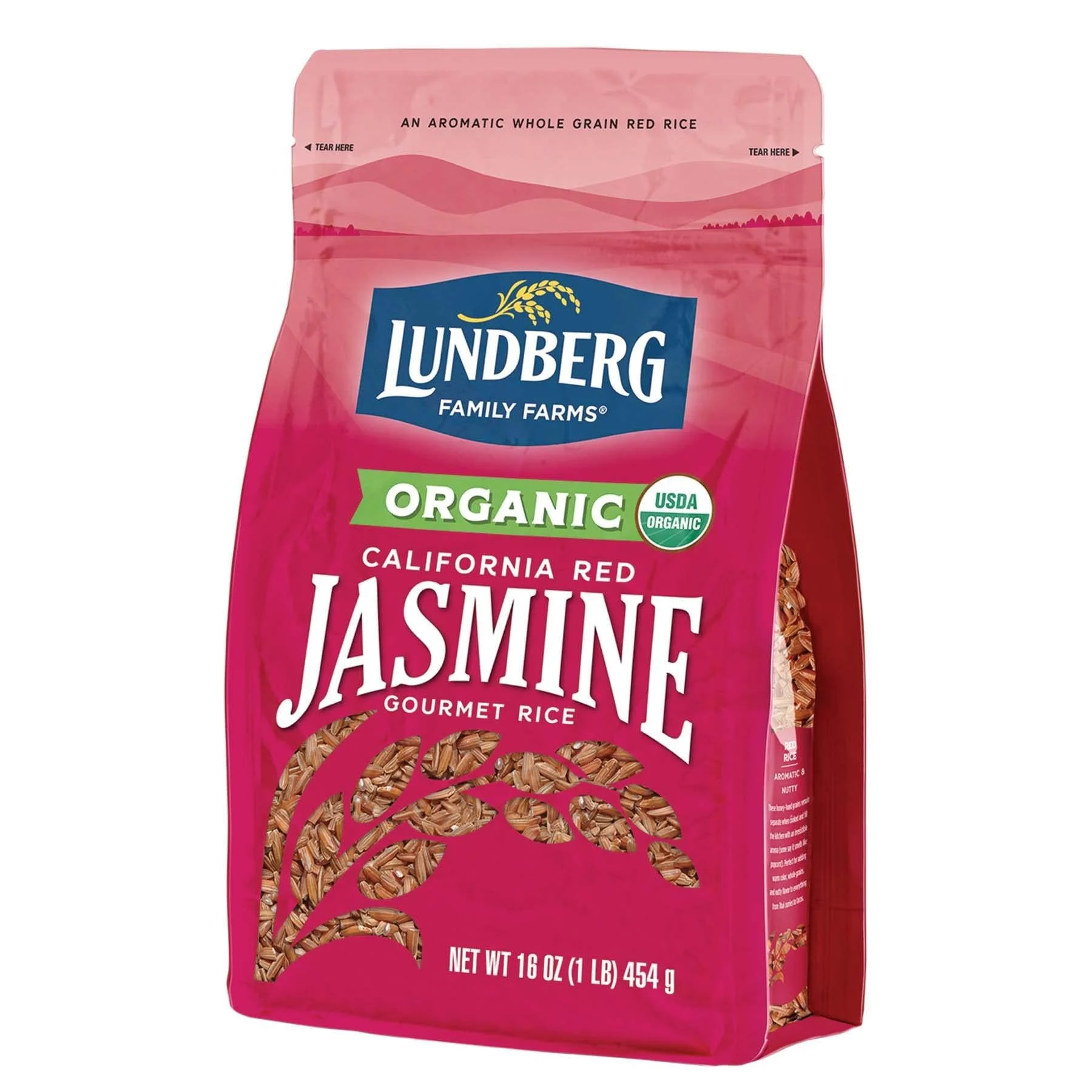 Lundberg Family Farms - Organic California Red Jasmine Rice, Gourmet Whole Grain Red Rice, Non-Sticky, Pantry Staple, Great for Cooking, Non-GMO, Gluten-Free, USDA Certified Organic, Vegan (16 oz) Burgundy Red 1 Pound (P