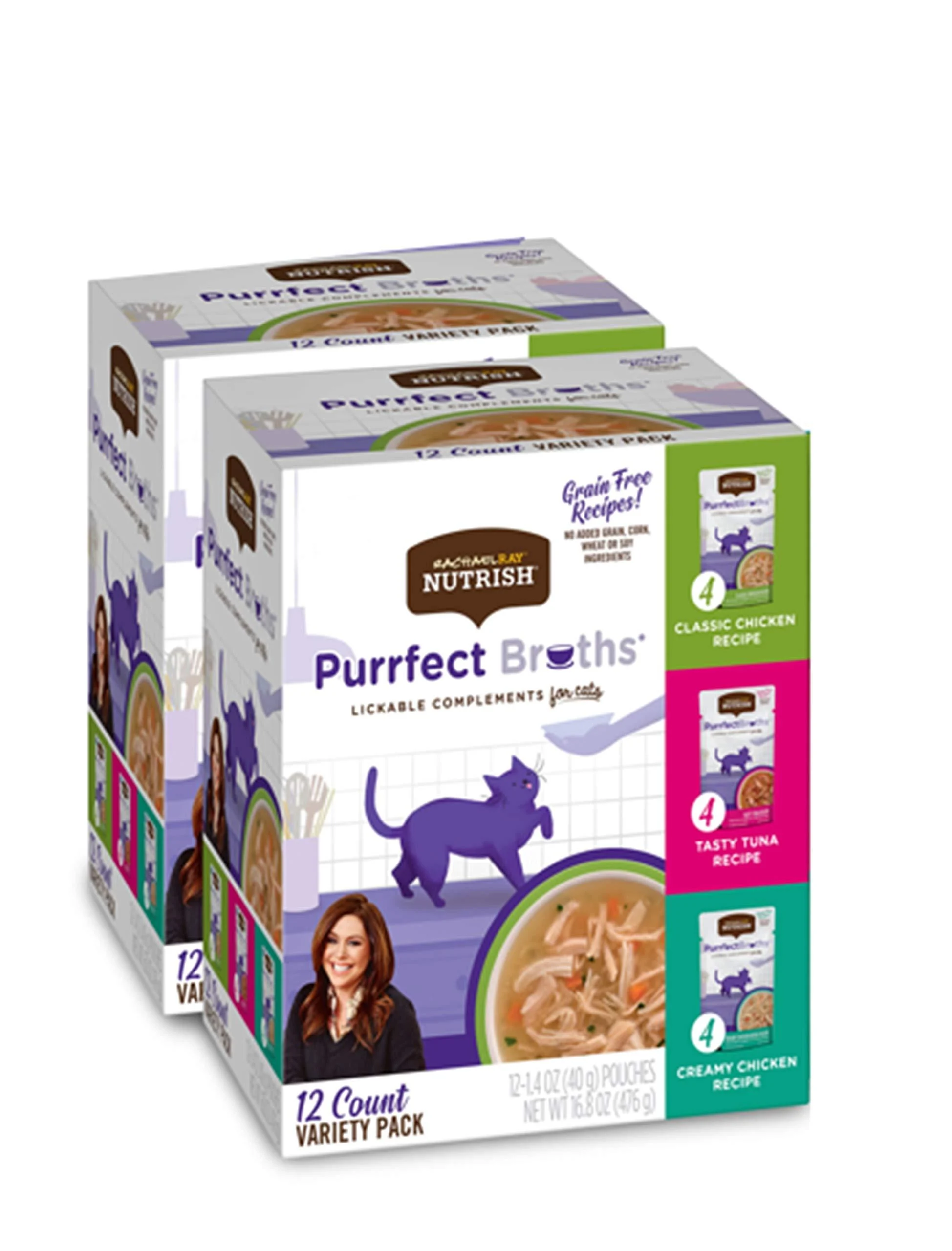Rachael Ray Nutrish Purrfect Broths Wet Cat Food Complement, 1.4 Ounce Pouch (Pack of 24), Grain Free Variety Pack: Chicken and Tuna