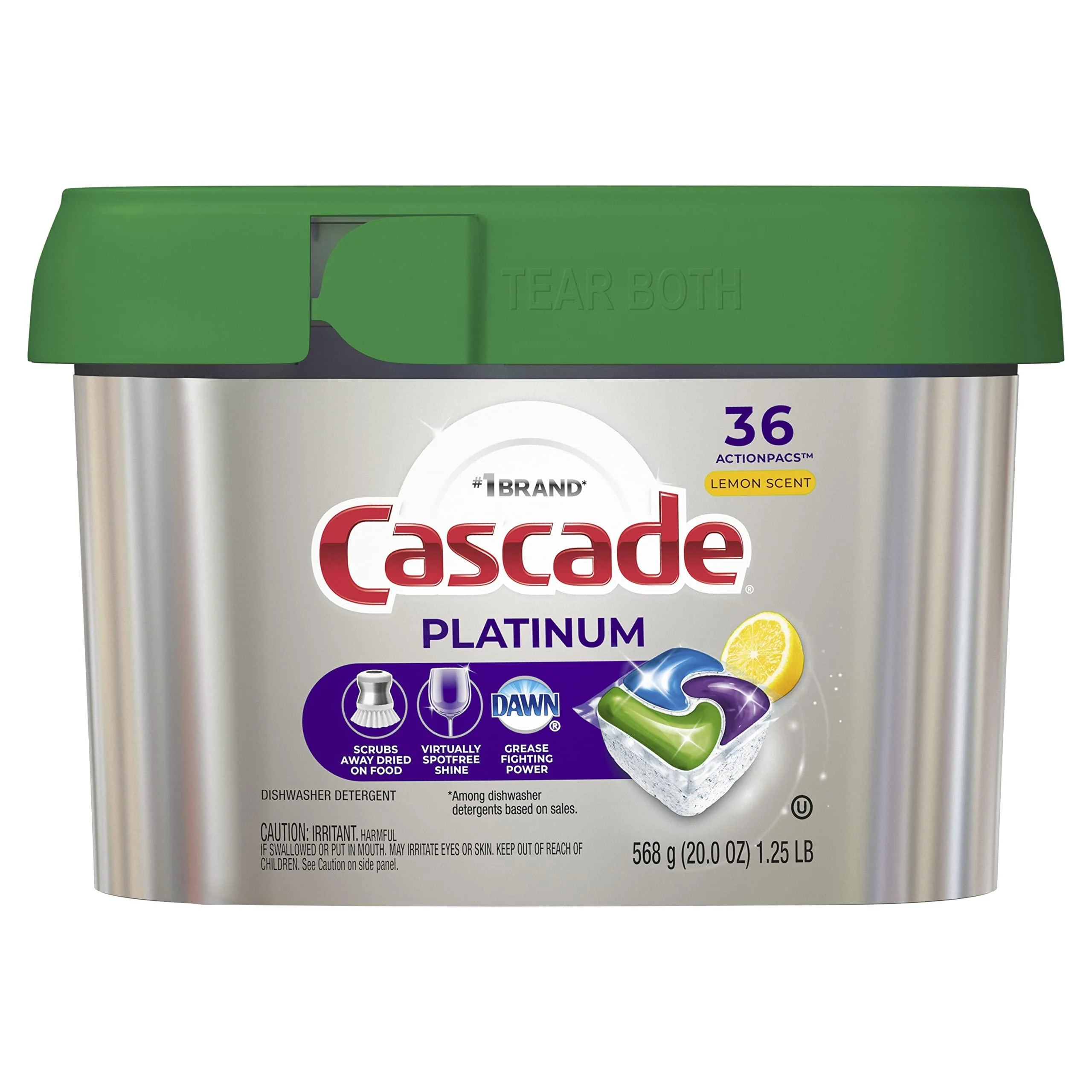 Cascade Platinum ActionPacs, Dishwasher Detergent, Lemon Scent, 36 Count Lemon Scent 36 Count (Pack of 1)