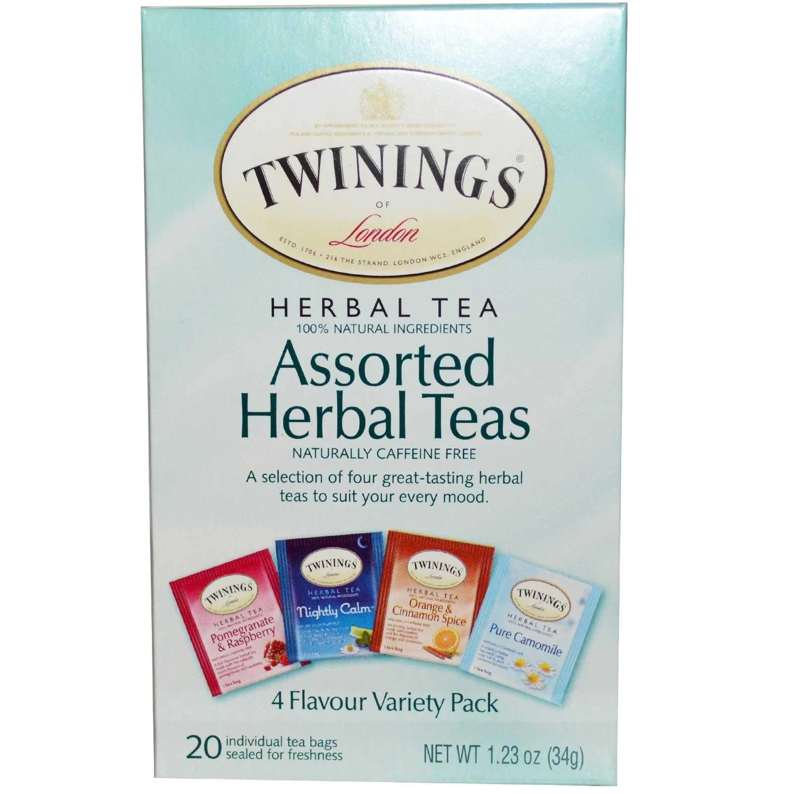 Twinings Assorted Herbal Teas Variety Pack Caffeine Free 20 Tea Bags 1.23 oz (34 g)