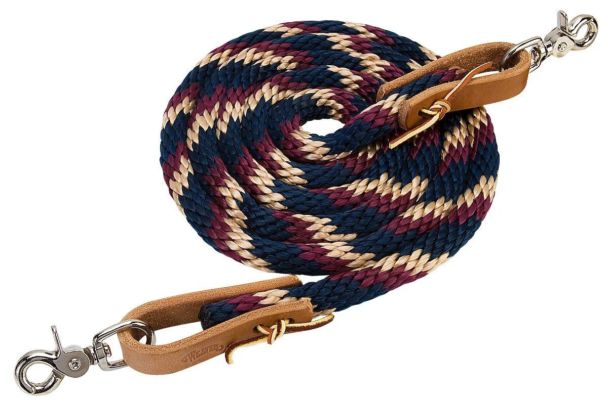 Weaver Leather Poly Roper Rein, Navy/Tan/Burgundy, 5/8 x 8'
