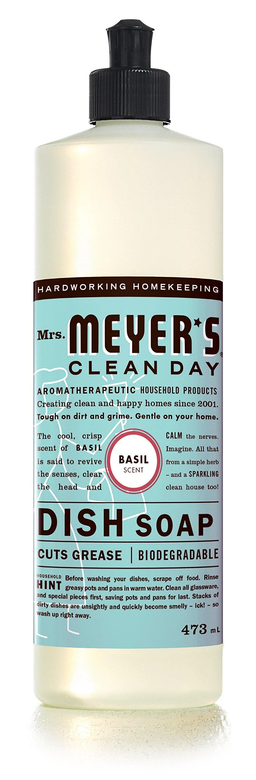 Mrs. Meyer's Clean Day Dish Soap Cruelty Free and Biodegradable Dishwashing Liquid Basil Scent 474 ml Bottle