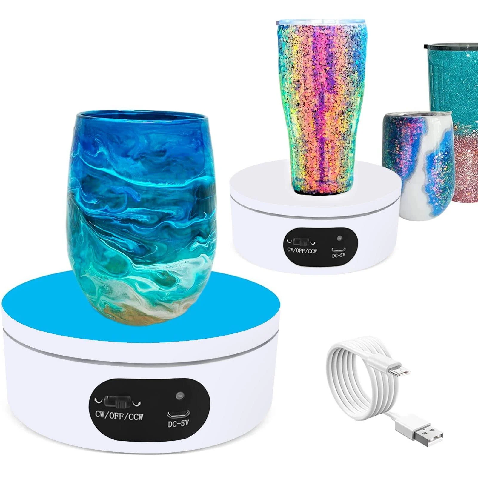 Riomh Turner Cup Display Stand for Epoxy Glitter Tumbler 360 Degree Automatic Mute Rotating Turntable Bling Bling Tumbler Making Supplies Spinner 4.7x1.8