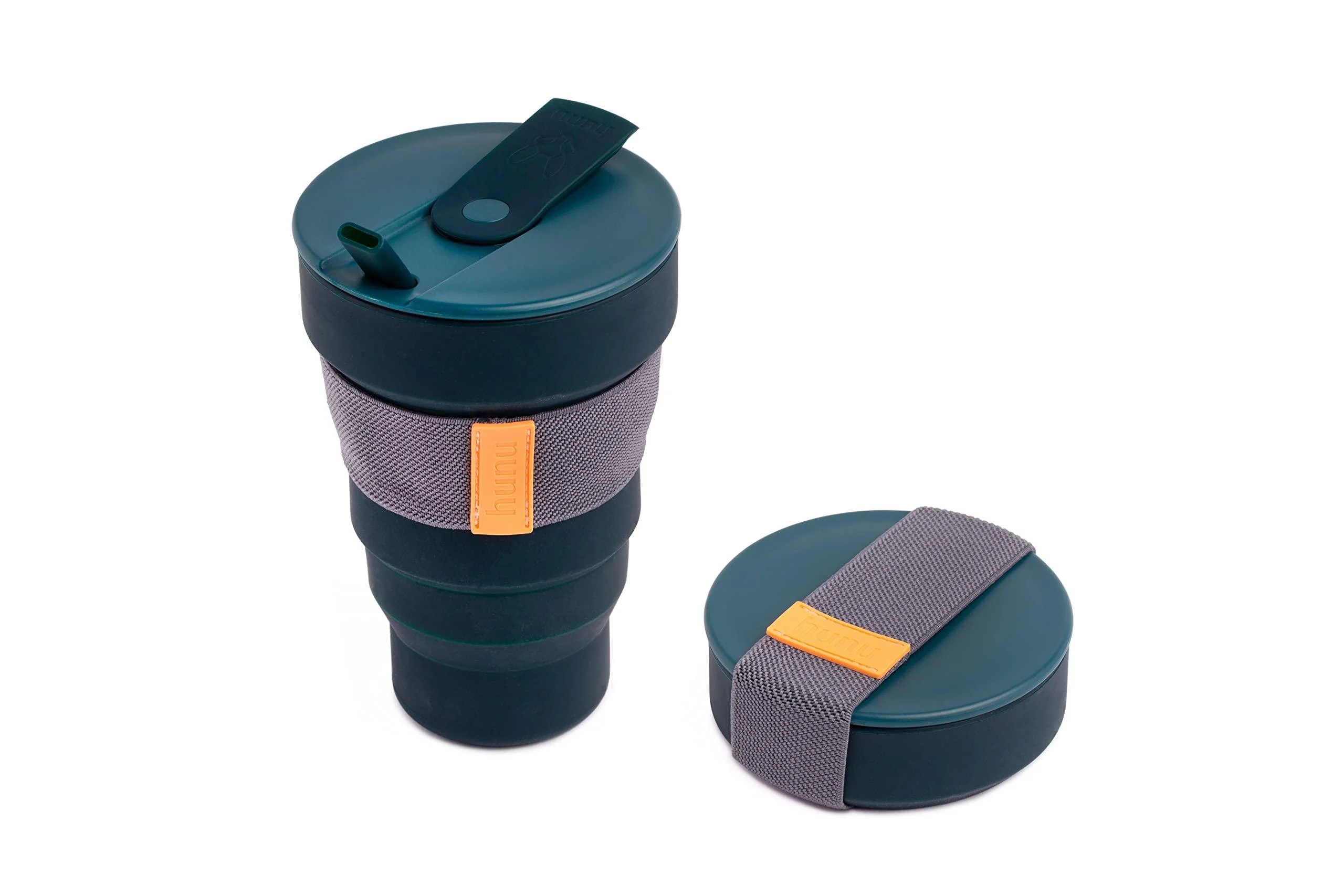 HuNu Collapsible Coffee Cup with Lid & Straw - Reusable & Microwave Safe Silicone Collapsible Cup, Foldable Cup, Portable Coffee Travel Mug/Camping Cup - Collapsible Cups Traveling 20OZ (Ocean Teal) Ocean 20 OZ