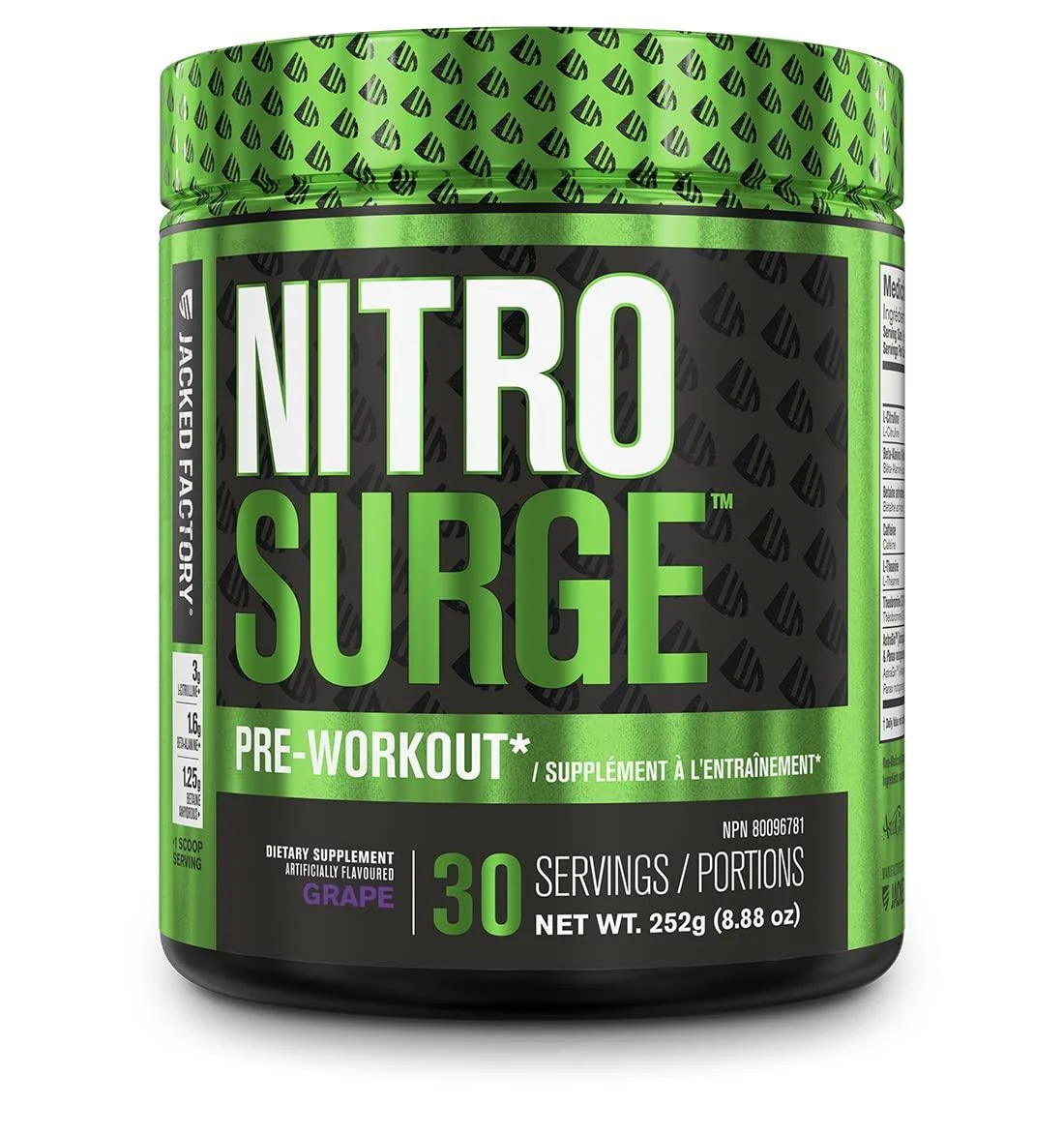 Jacked Factory NITROSURGE Pre Workout Supplement - Endless Energy Instant Strength Gains Clear Focus Intense Pumps - Nitric Oxide Booster & Powerful Preworkout Energy Powder - 30 Servings Grape Grape 30 Servings (Pac...