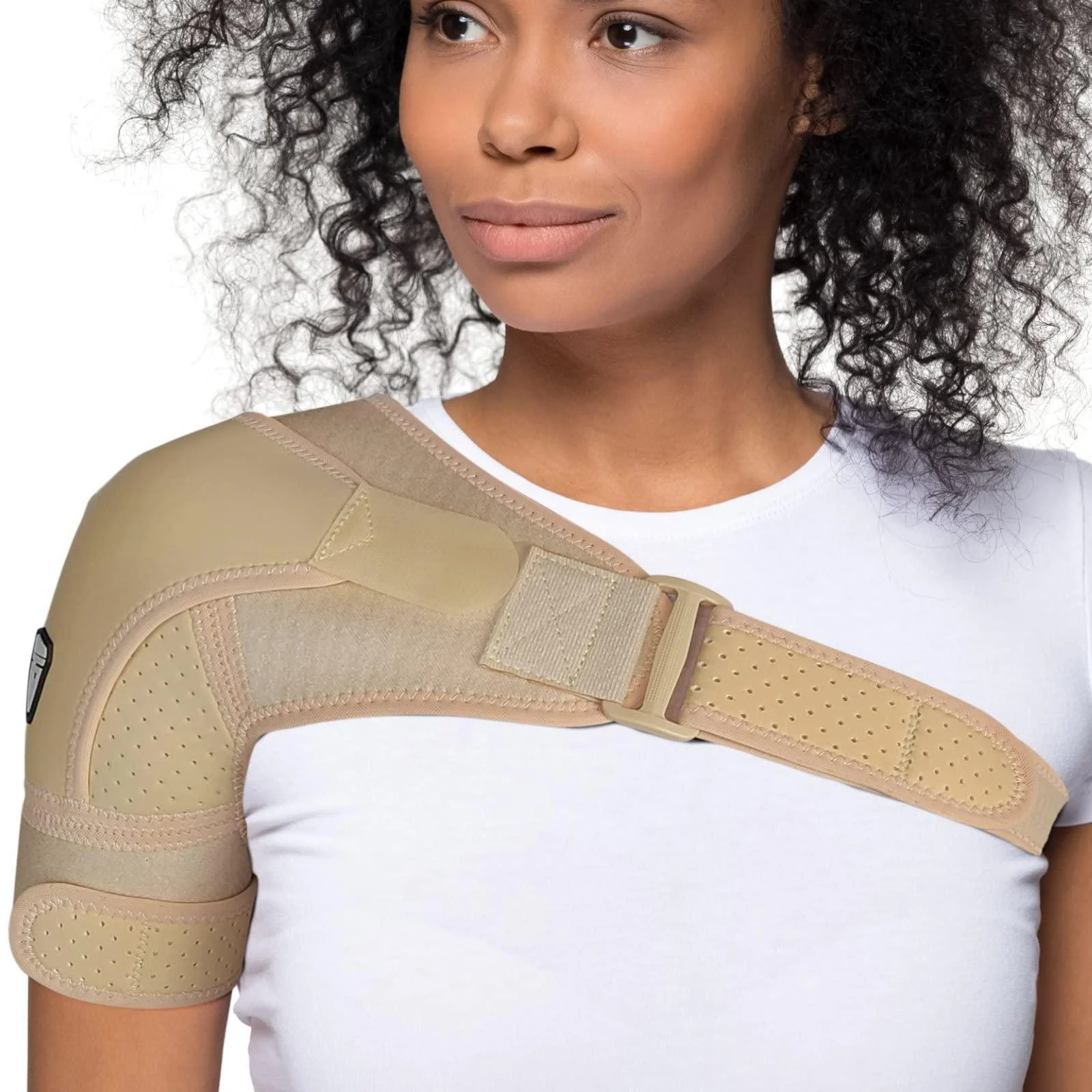 Shoulder Brace for Torn Rotator Cuff | Shoulder Pain Relief, Support and Compression | Sleeve Wrap for Shoulder Stability and Recovery | Fits Left and Right Arm, Men & Women (Nude, Small/Medium) Nude Small/Medium - FIGHTECH
